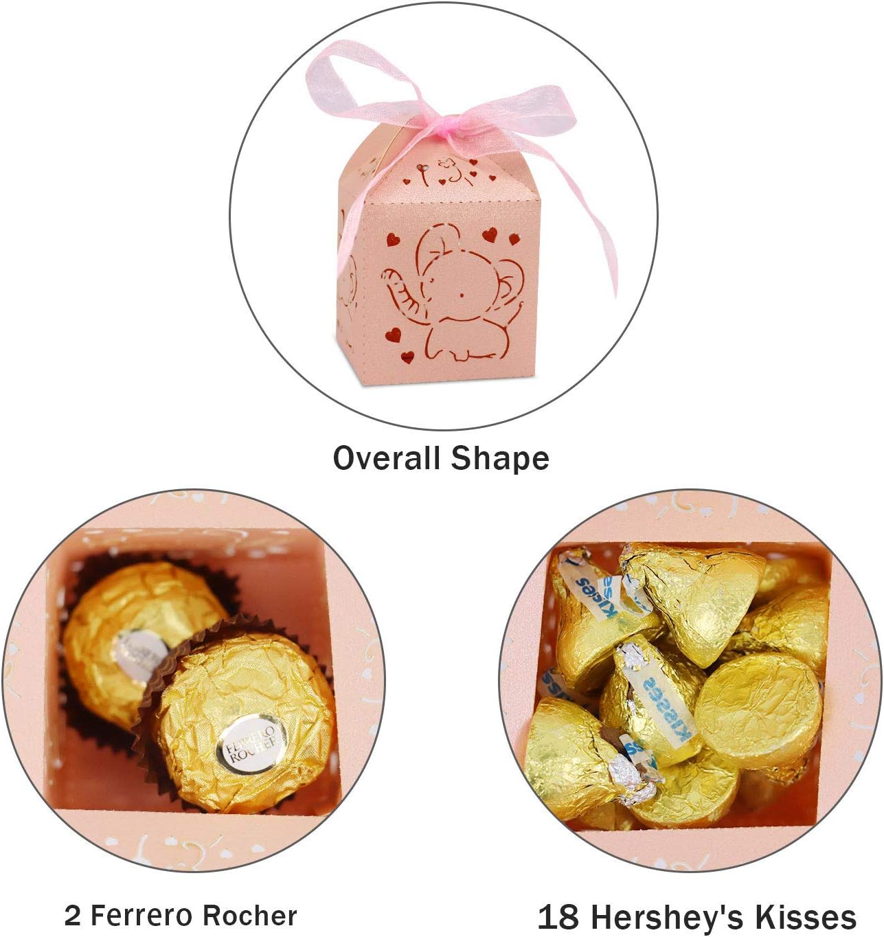 Kslong Pink Elephant Baby Shower Favor Boxes 50Pcs Set