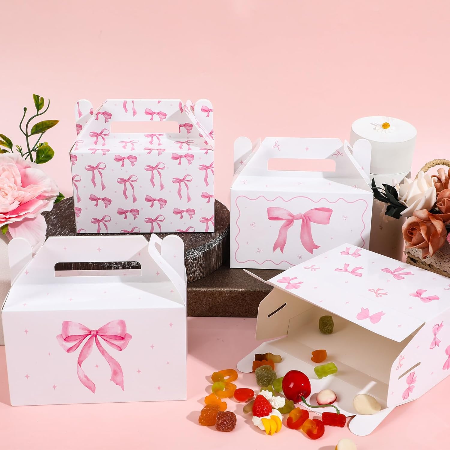 12Pcs Pink Bow Treat Boxes for Party Decorations