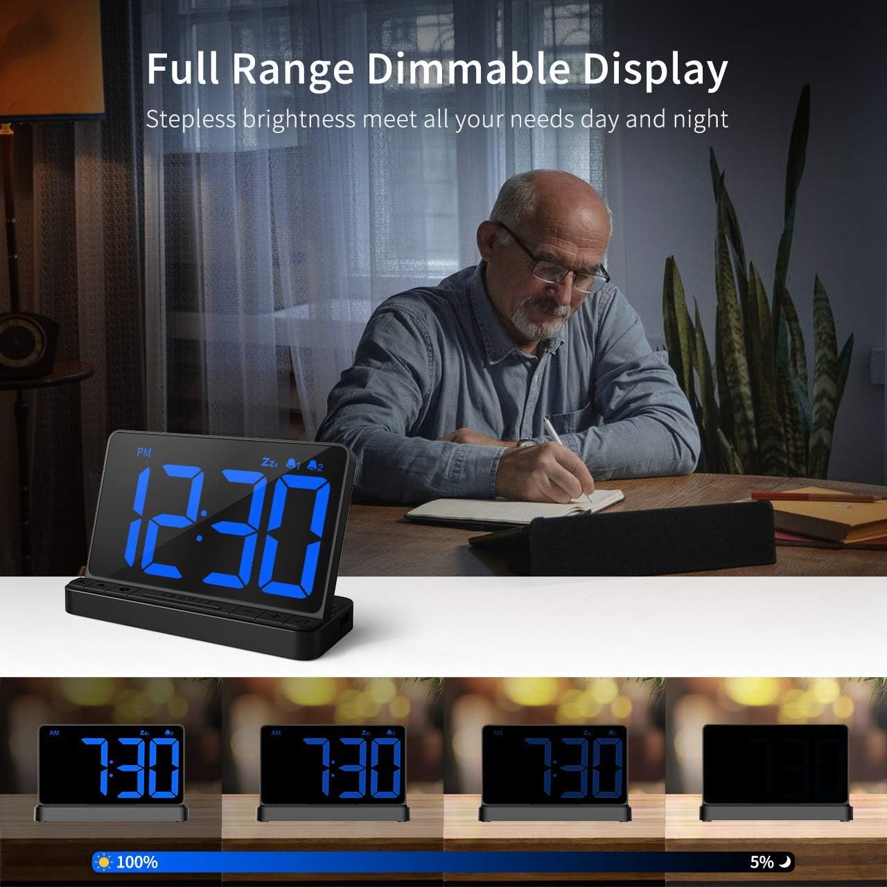 NOKLEAD Digital Alarm Clock for Bedroom with Large Display and 2 Alarms