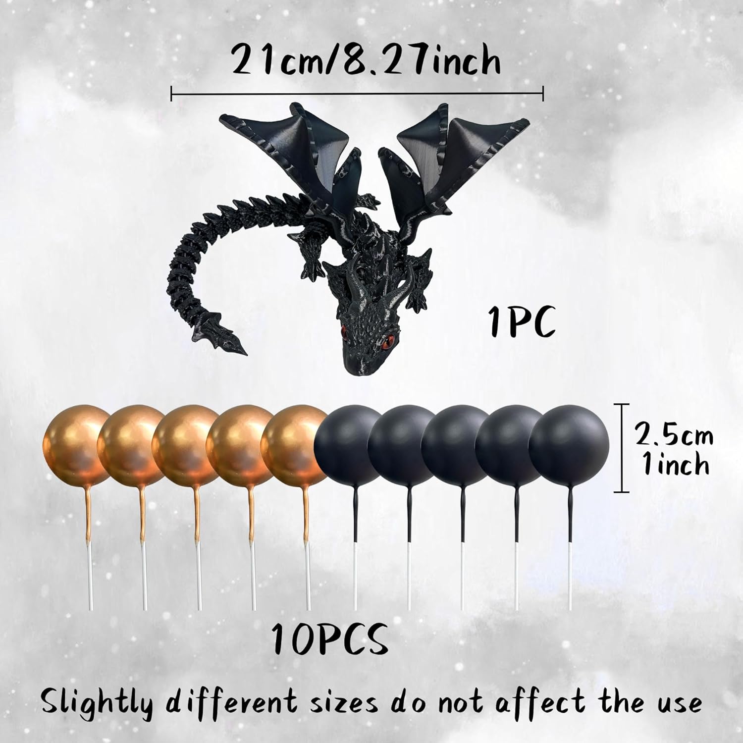 Fantasy Black 3D Dragon Cake Topper Set