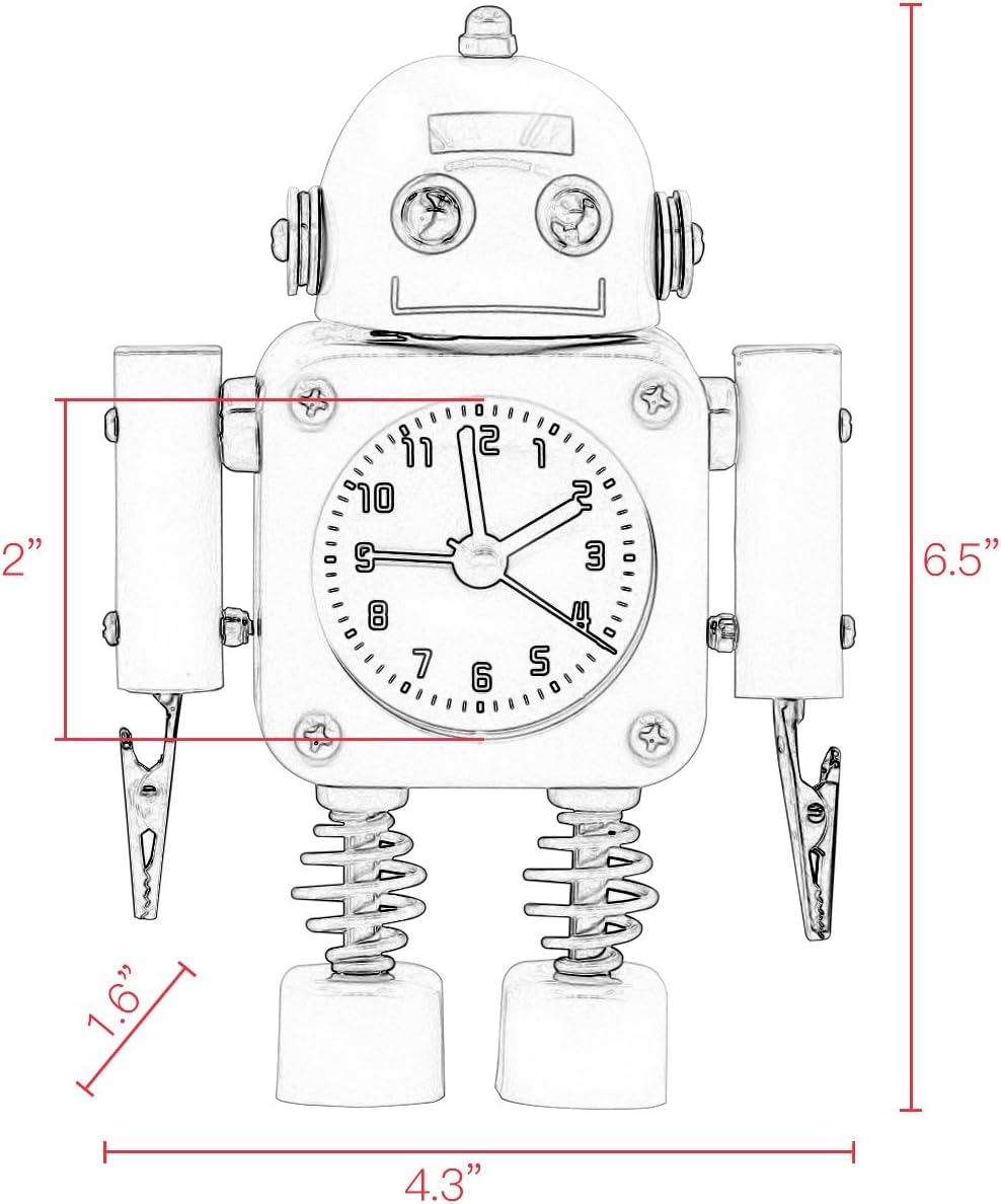 Betus Non-Ticking Robot Alarm Clock - Ruby Red