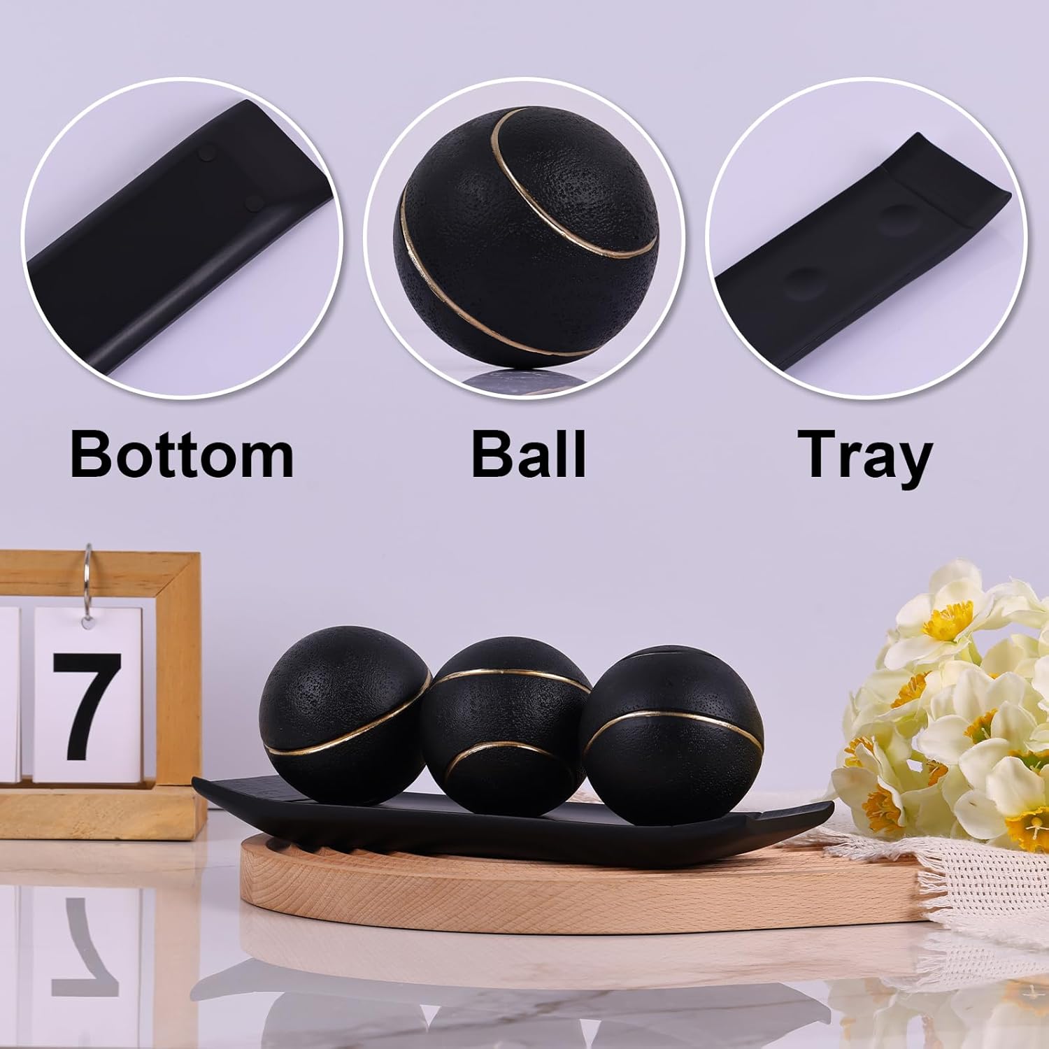 LCCCK Decorative Tray with Gold Orbs Set
