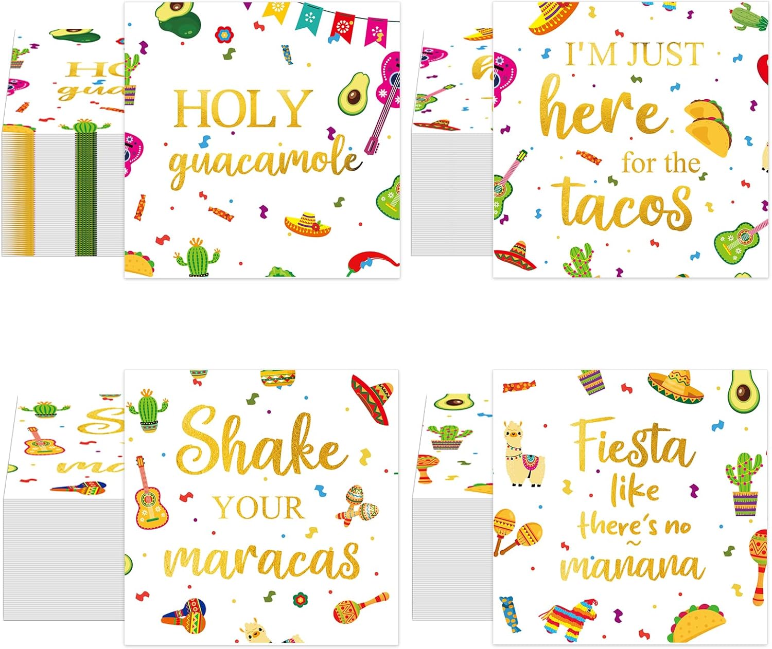 60Pcs Mexican Fiesta Party Napkins with Taco Design