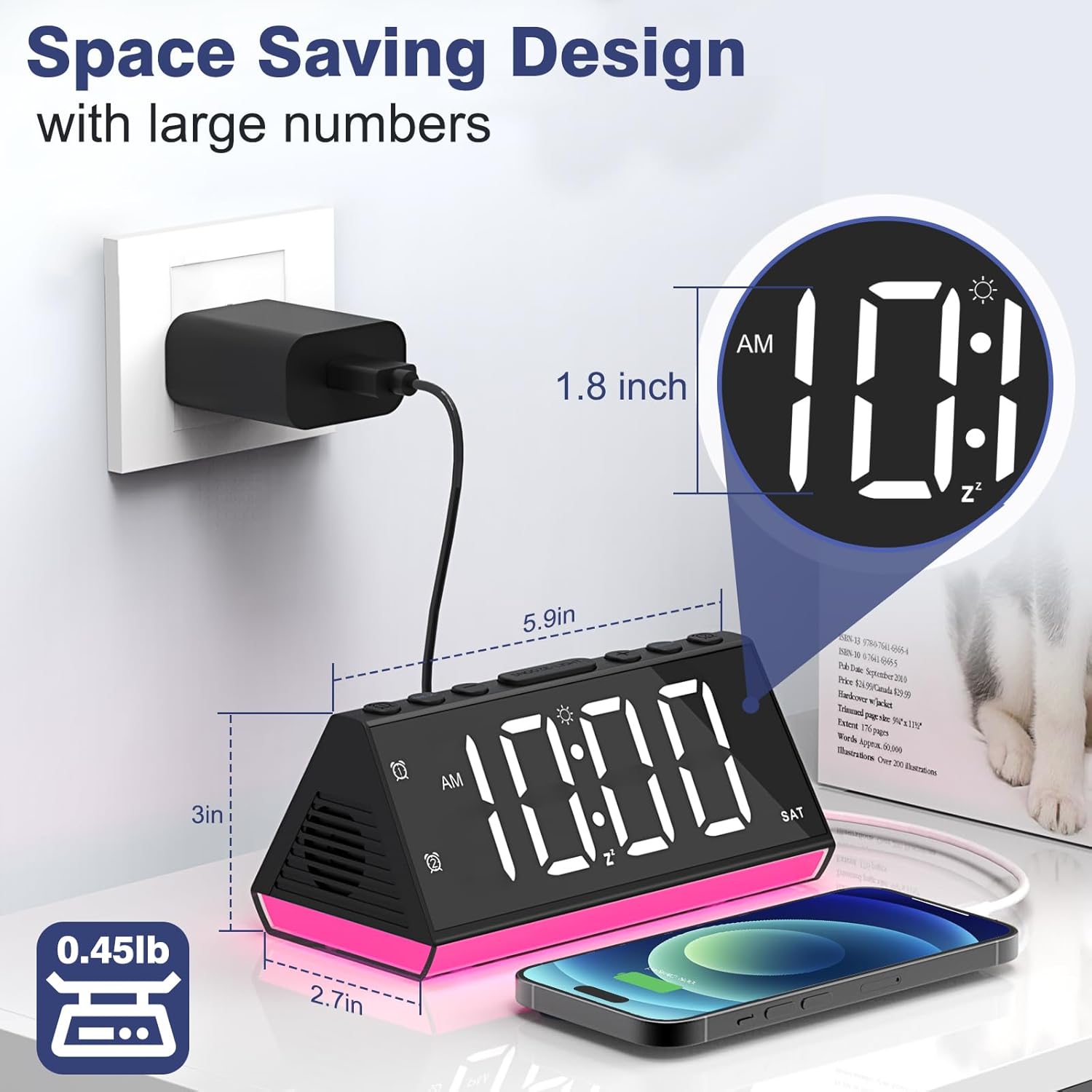 Loud Alarm Clock with Night Light and USB Ports