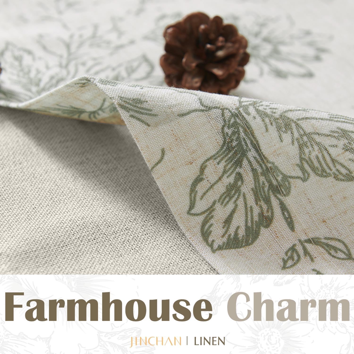 Jinchan Double Layer Linen Floral Valance for Kitchen Window