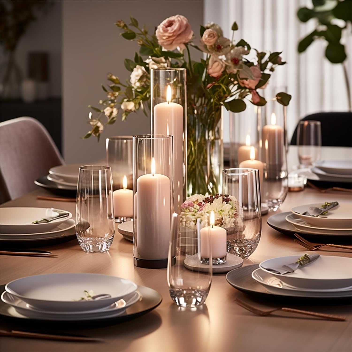 12 Pcs 25 Inch W Hurricane Glass Candle Holders
