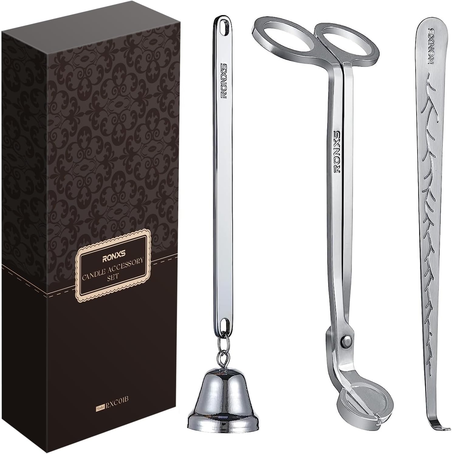 RONXS 3 in 1 Candle Wick Trimmer Set with Gift Package Silver
