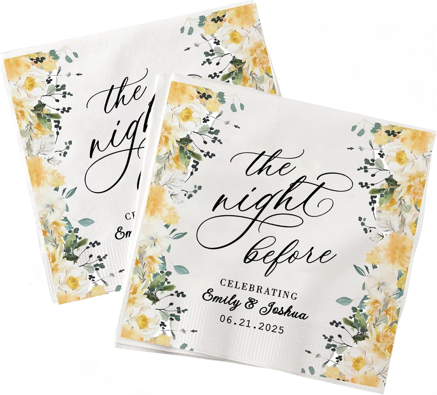 Personalized Rehearsal Dinner Napkins with Floral Design