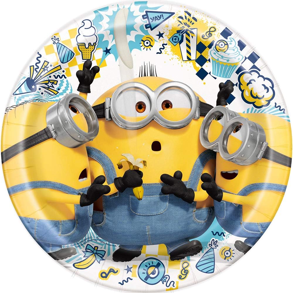 Unique Fun Festive Minions 2 Round Dinner Plates Set 8 Pc