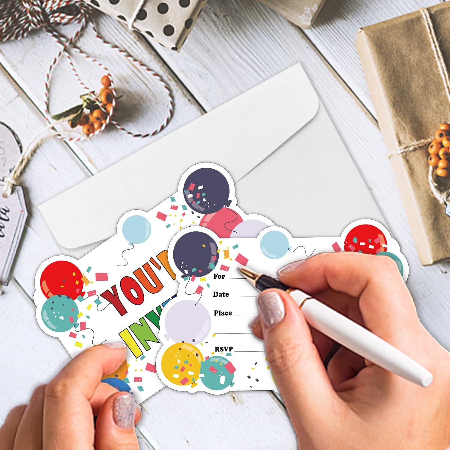 REWIDPARTY Balloon Party Invitations Set of 15