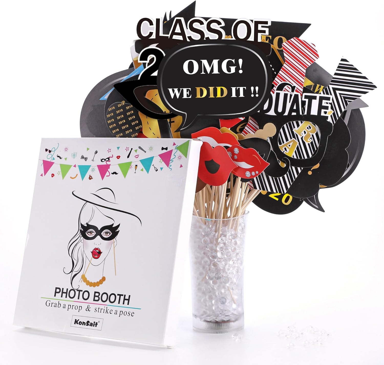 Graduation Photo Booth Props 50Count Black Gold
