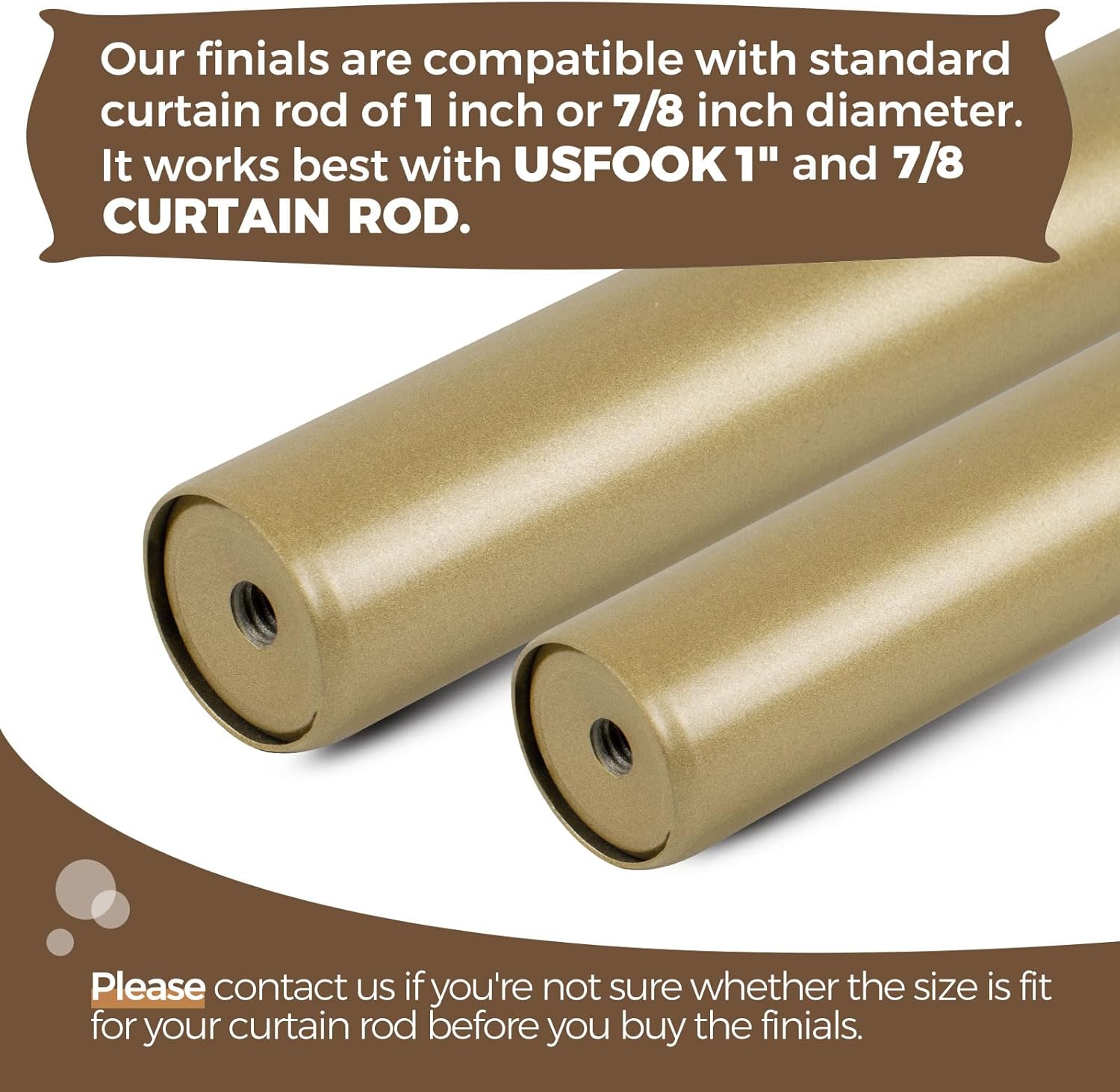 2 Pack Gold Finials for 1 or 78 Inch Curtain Rods