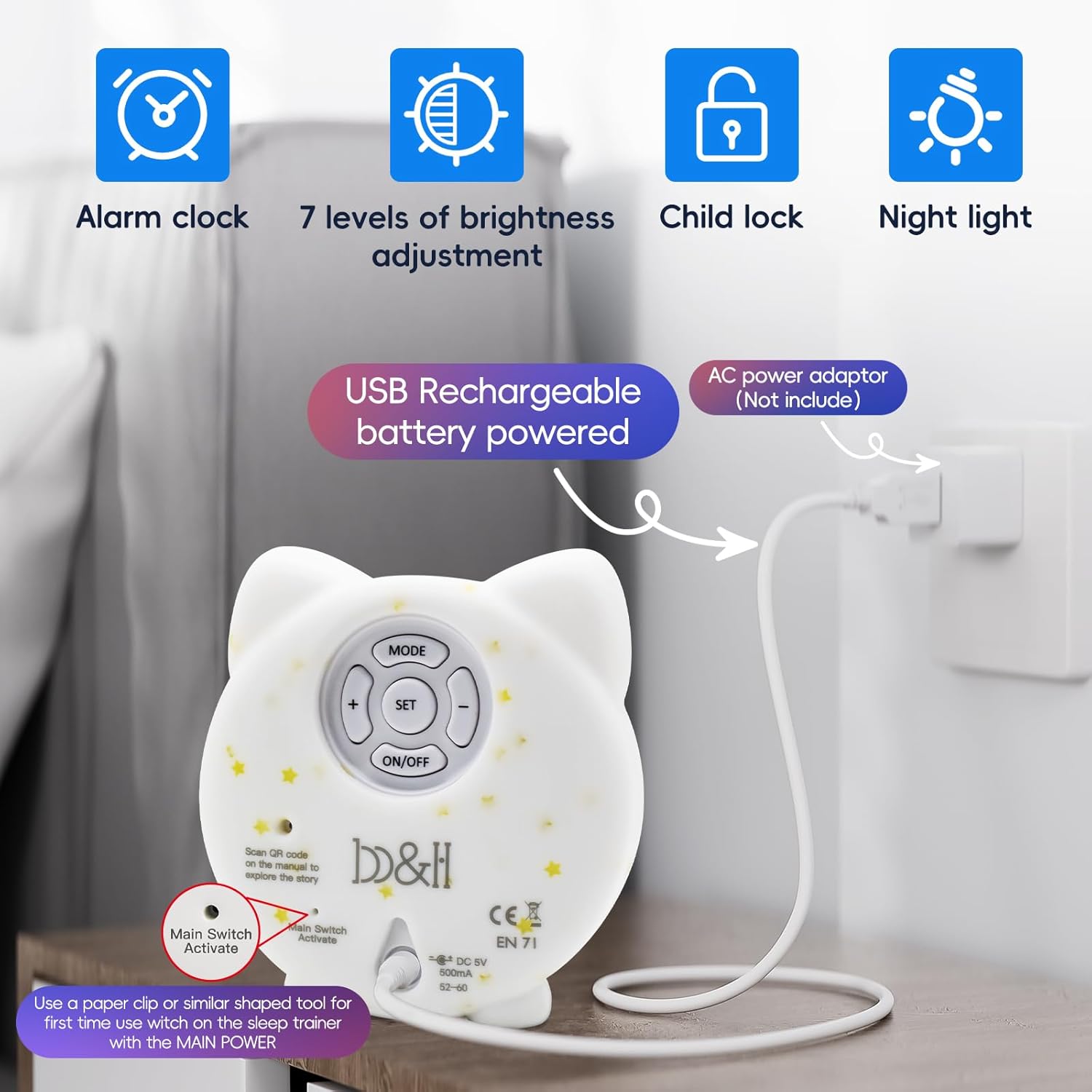 BH Sleep Trainer Clock for Toddler Cute Kids Alarm Clock