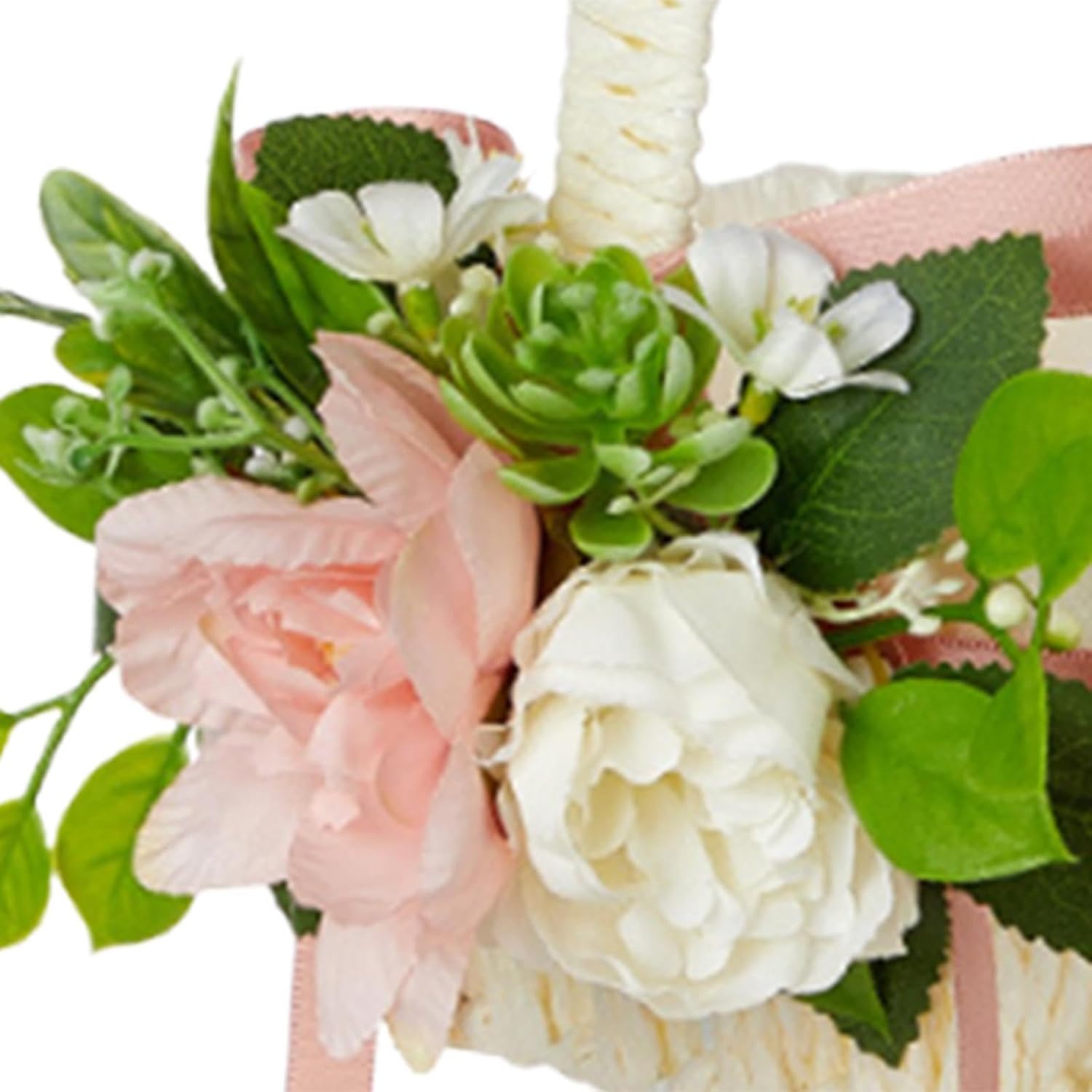 Elegant White Satin Flower Girl Baskets with Pearl Accents