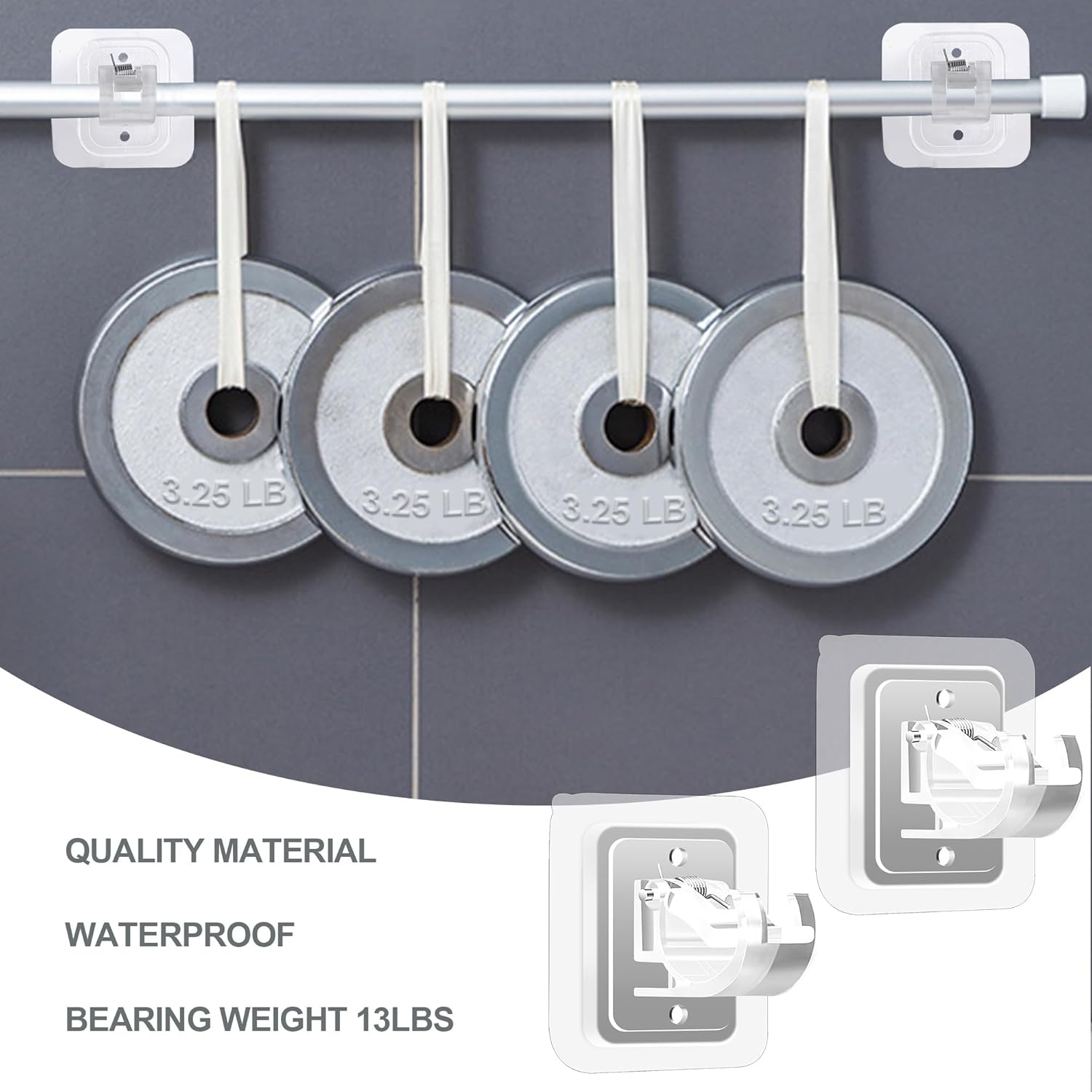 8PCS No Drill Curtain Rod Brackets Transparent Adjustable Hooks