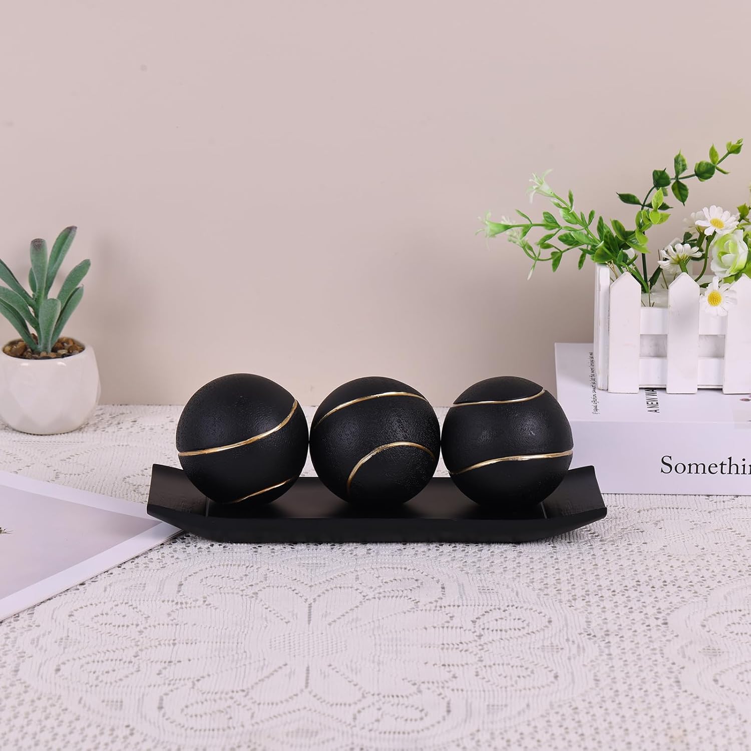 LCCCK Decorative Tray with Gold Orbs Set
