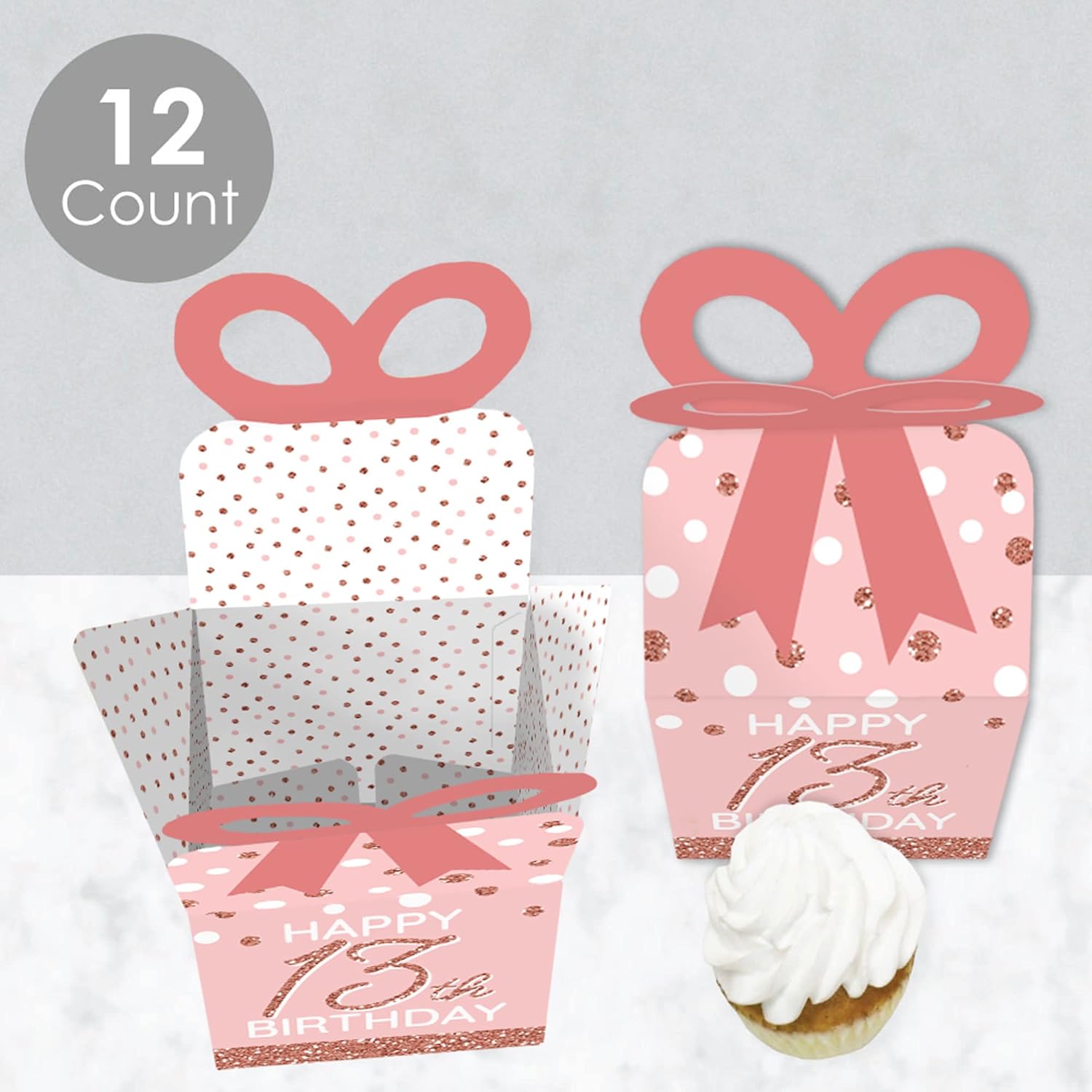 13th Pink Rose Gold Birthday Bow Box Set of 12