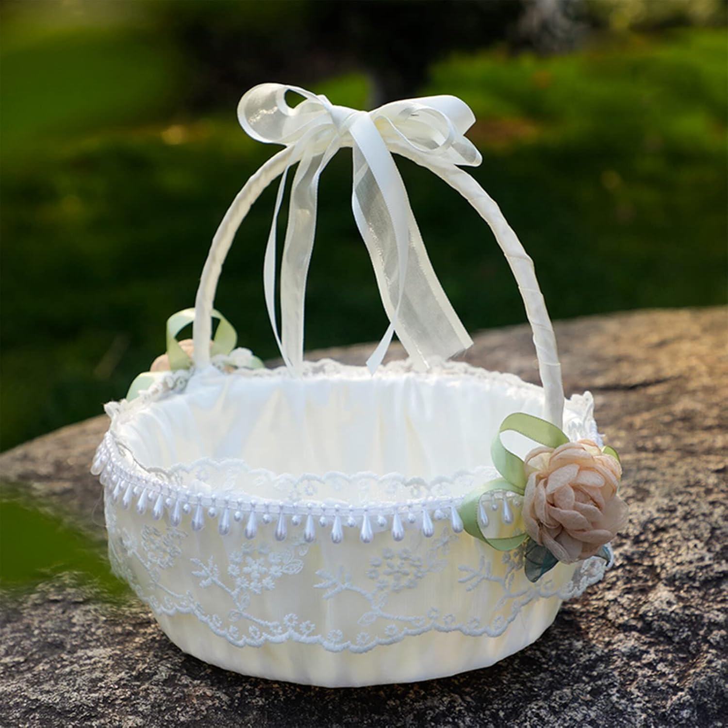 IUIBMI Ivory Wedding Flower Girl Baskets Set of 2 with Swingable Handle