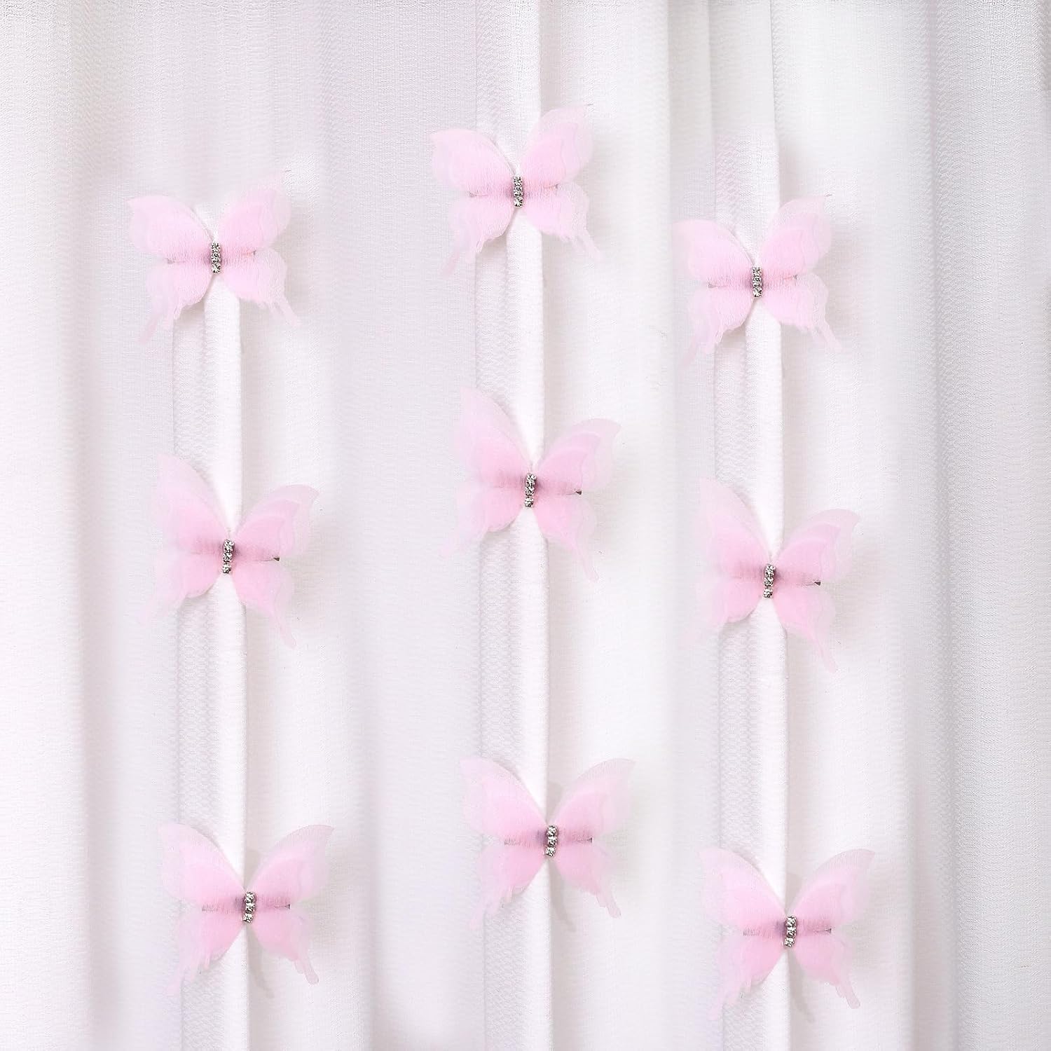 SUQ I OME 12pcs White Organza Pink Butterfly Curtain Decor