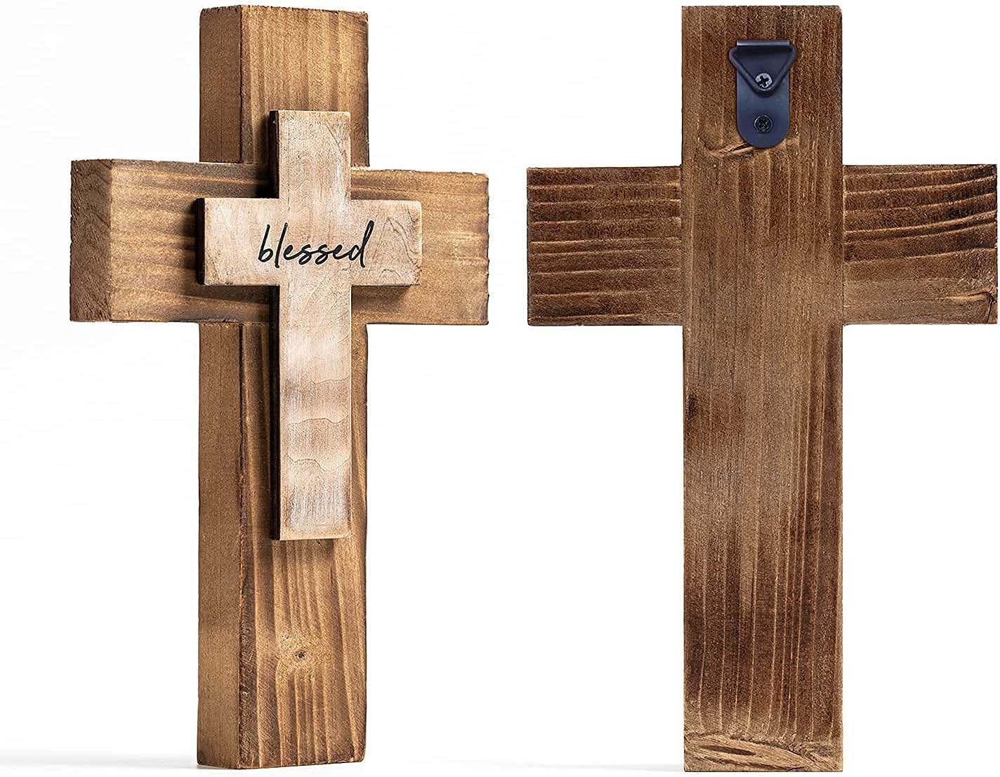 Wooden Wall Cross with Hook for Hanging or Table Use