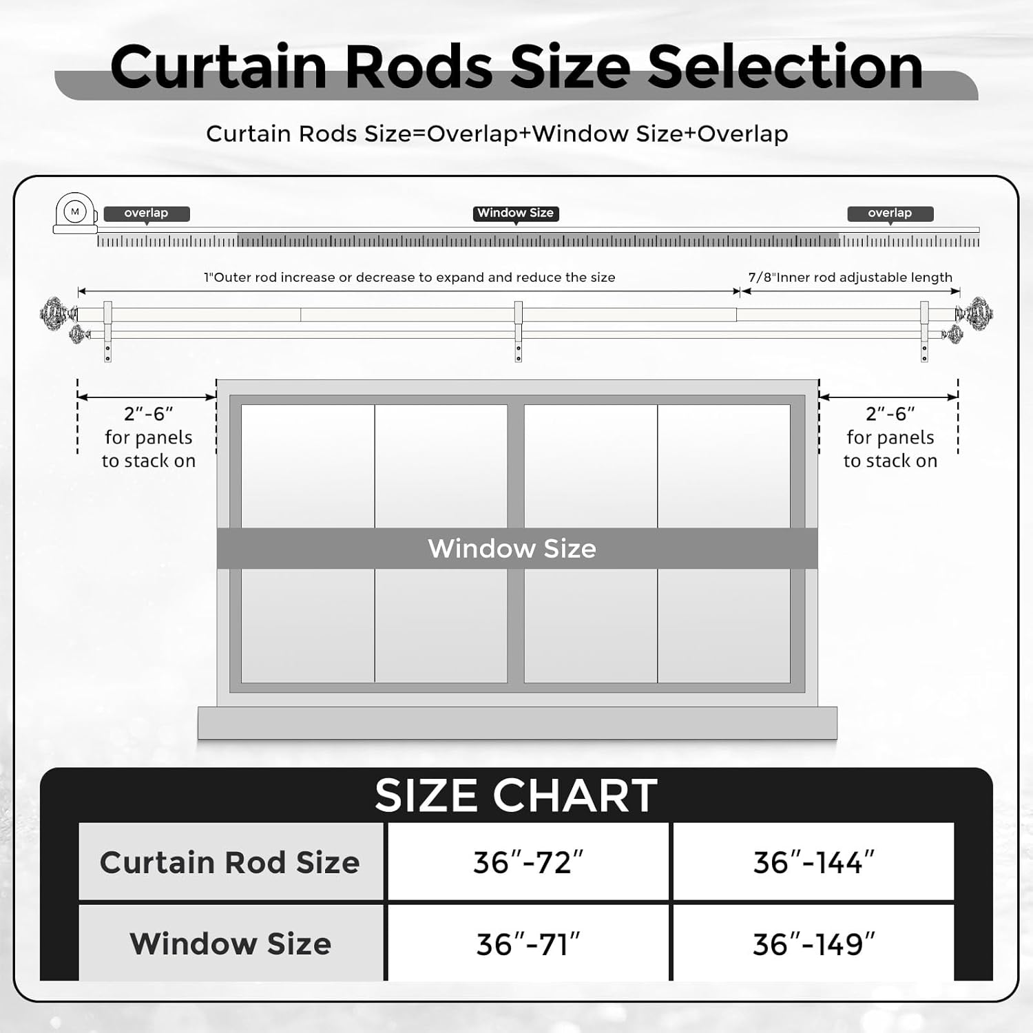 Silver Double Curtain Rods for Windows 72 to 144 Inches