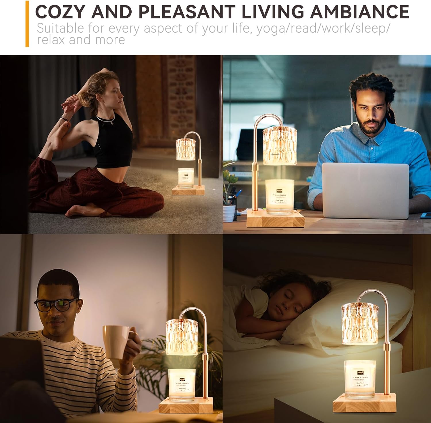 Candle Warmer Lamp with 3 Bulbs Adjustable Height Dimmable Timer Function