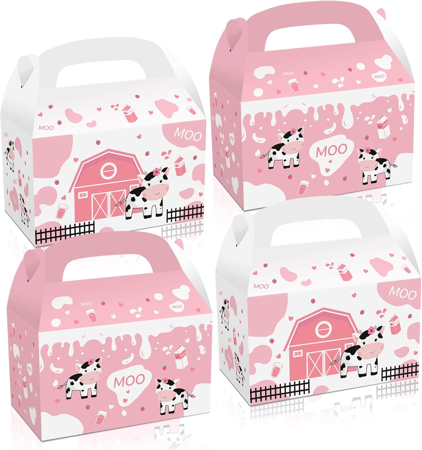 Farm Cow Treat Boxes 12 Pack Pink Gift Boxes for Birthday Parties