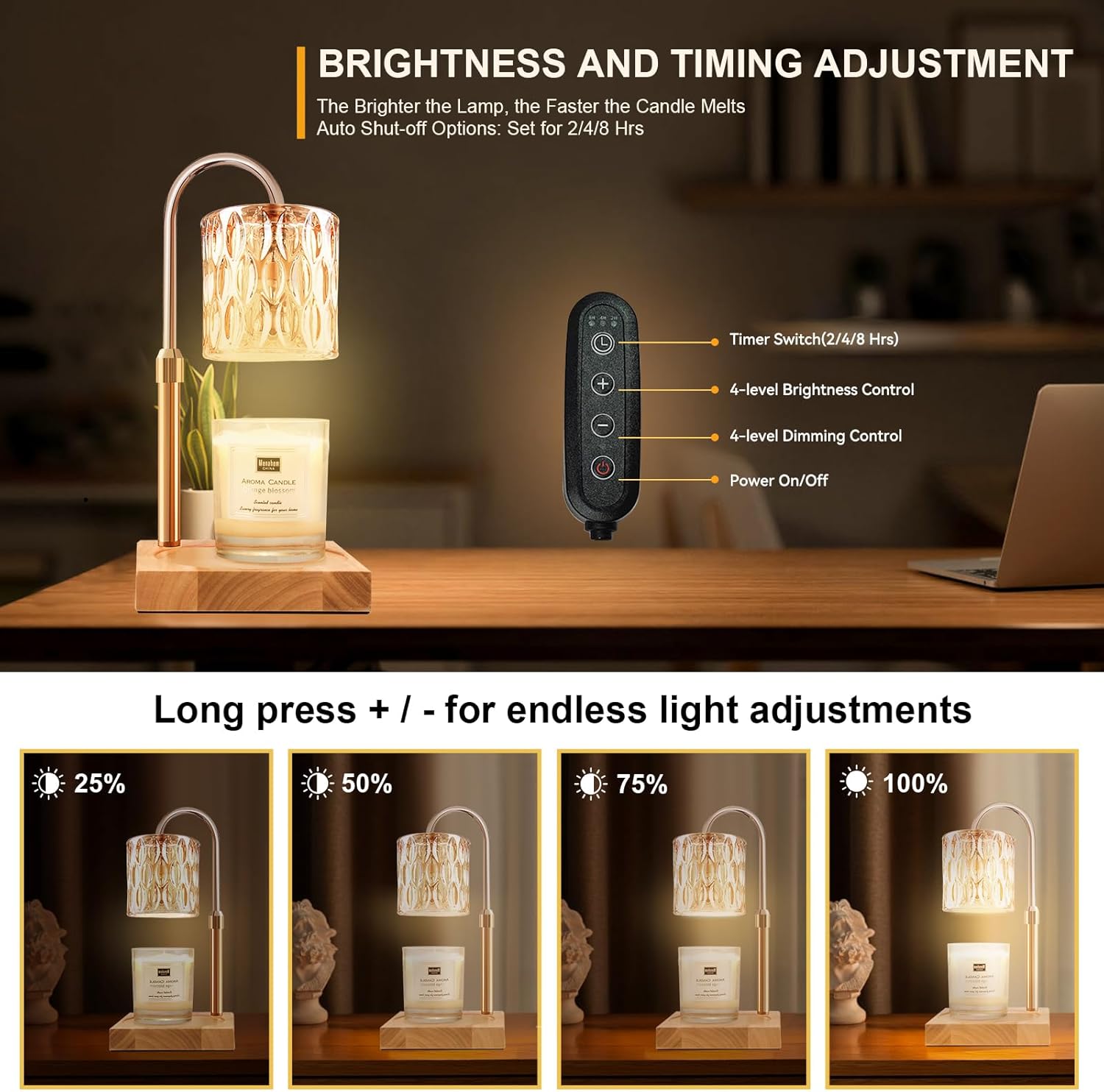 Candle Warmer Lamp with 3 Bulbs Adjustable Height Dimmable Timer Function