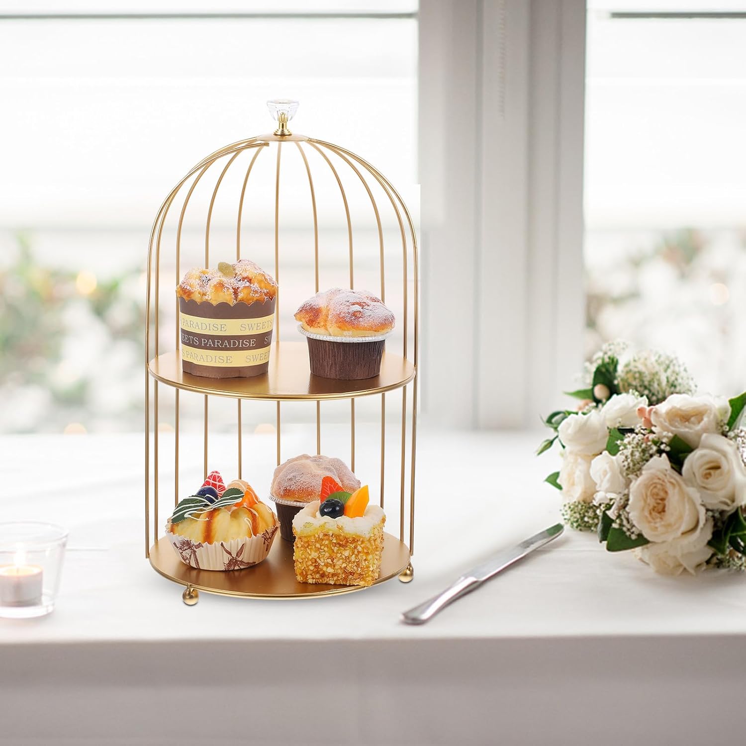 Cabilock Bird Cage Cosmetic Rack Double Tier Organizer