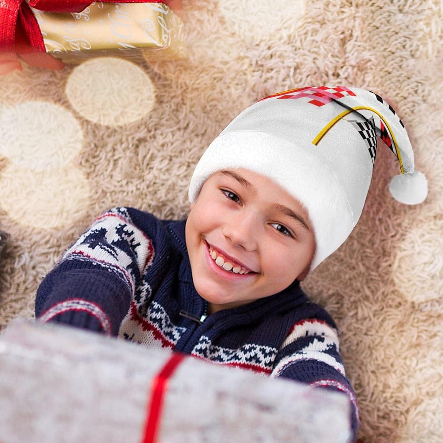 Santa Hat Checkered Flags Christmas Headwear Party Hat