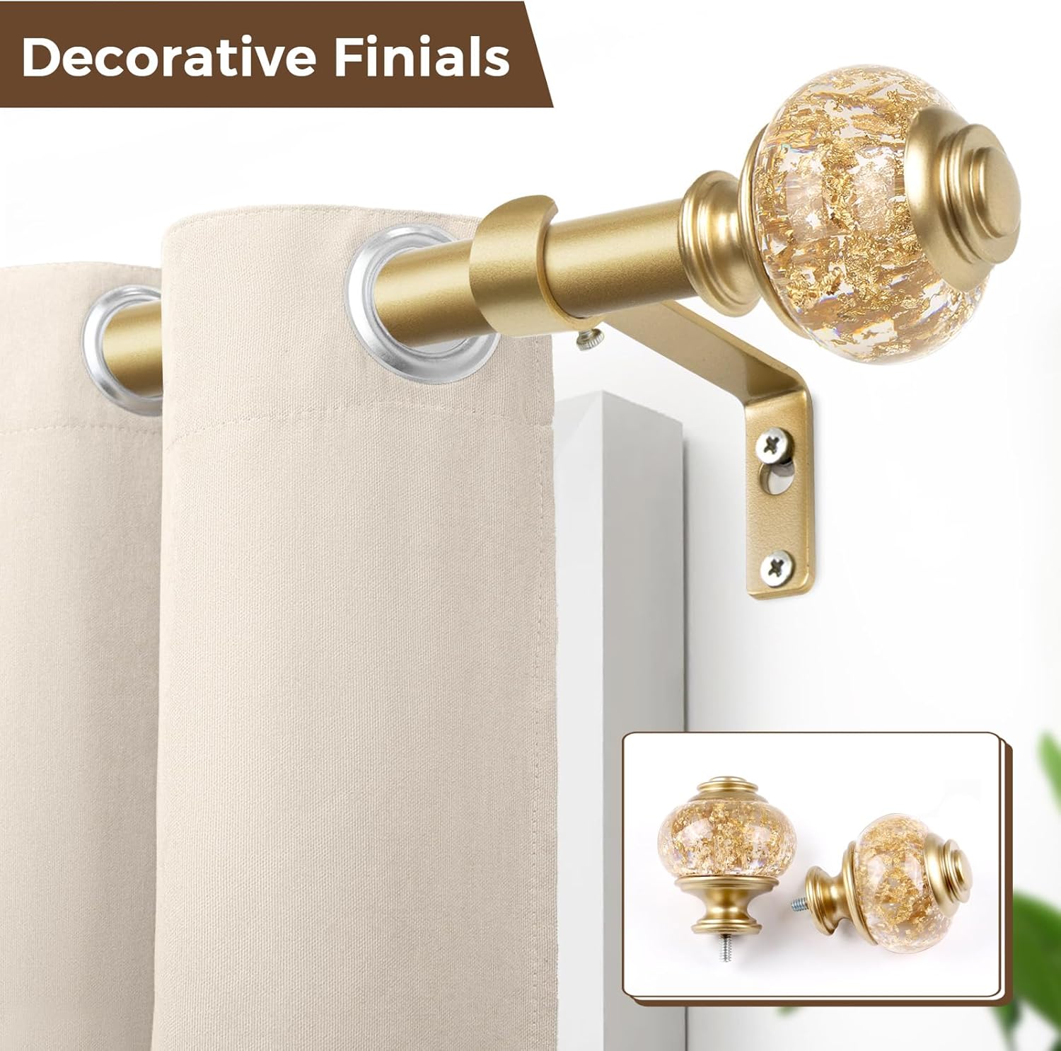2 Pack Gold Finials for 1 or 78 Inch Curtain Rods