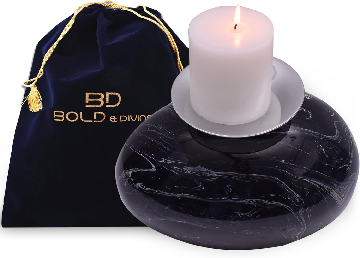 Candle Cremation Urn for Human Ashes - Large Black Marble