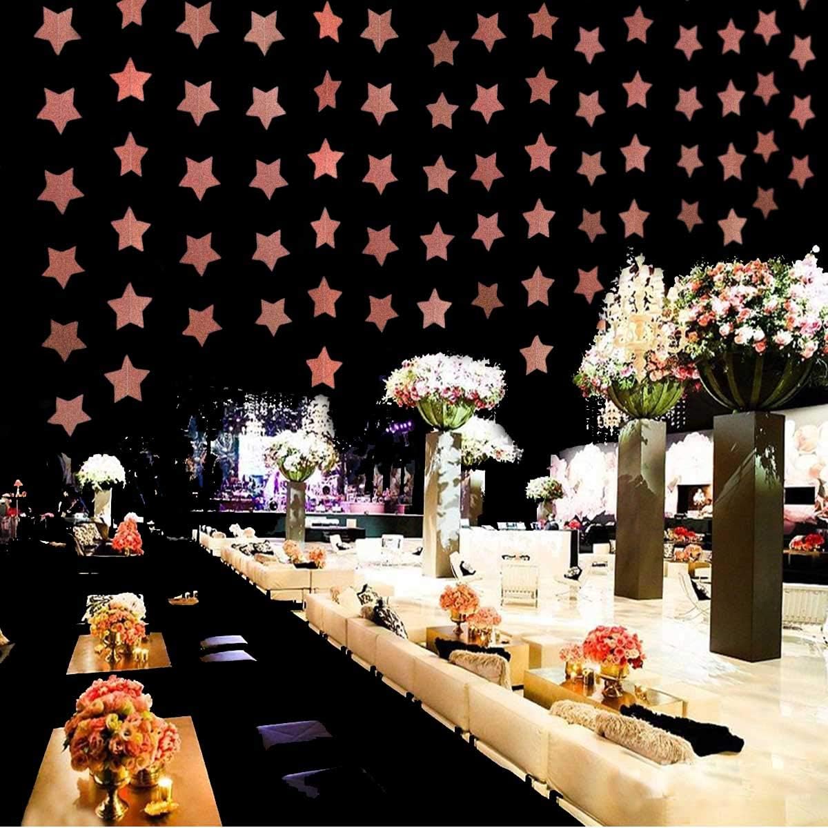 TTSAM 6 Pack Glitter Rose Gold Star Garland Decorations