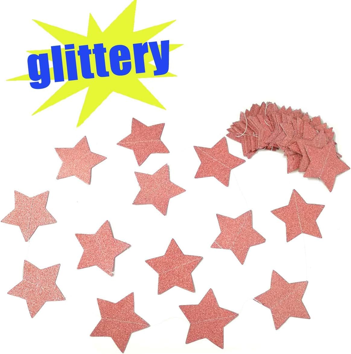 TTSAM 6 Pack Glitter Rose Gold Star Garland Decorations