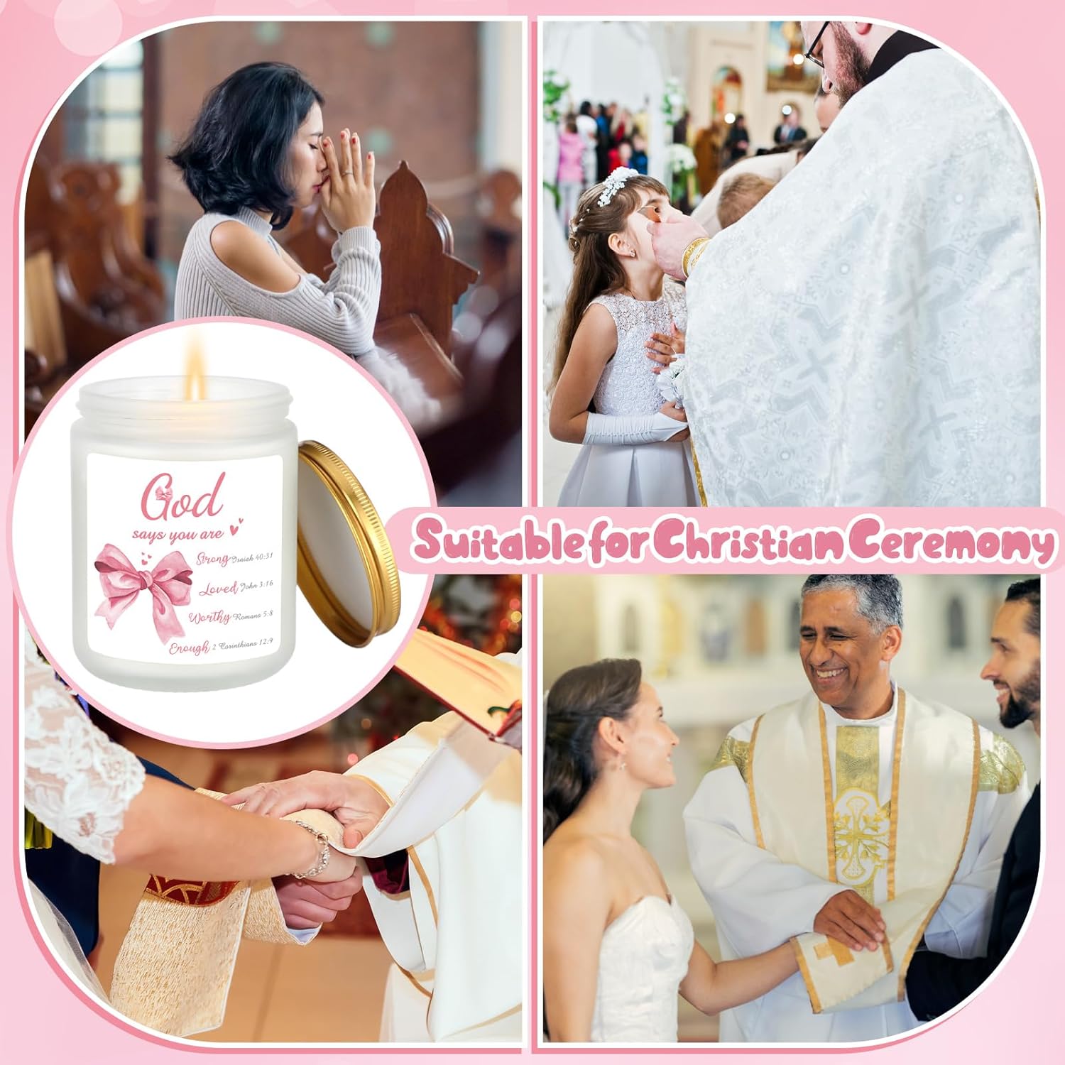 Pink Bow Christian Candle for Women Confirmation Gift