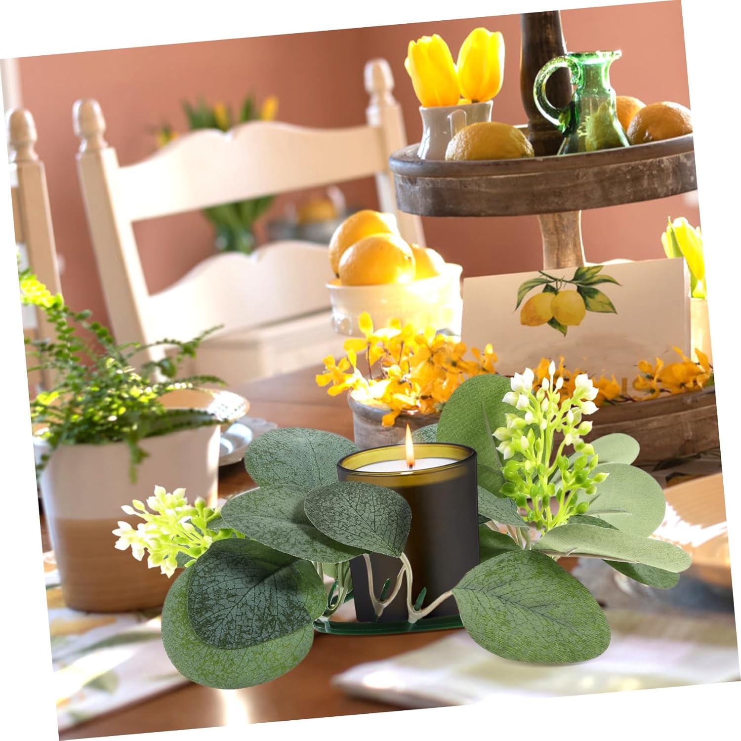 PRETYZOOM Artificial Eucalyptus Candle Wreaths 2pcs