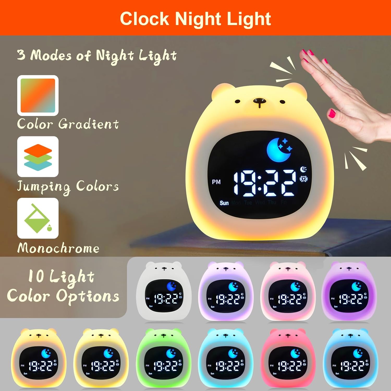 Kids Sleep Training Clock with White Noise and Night Light Bear