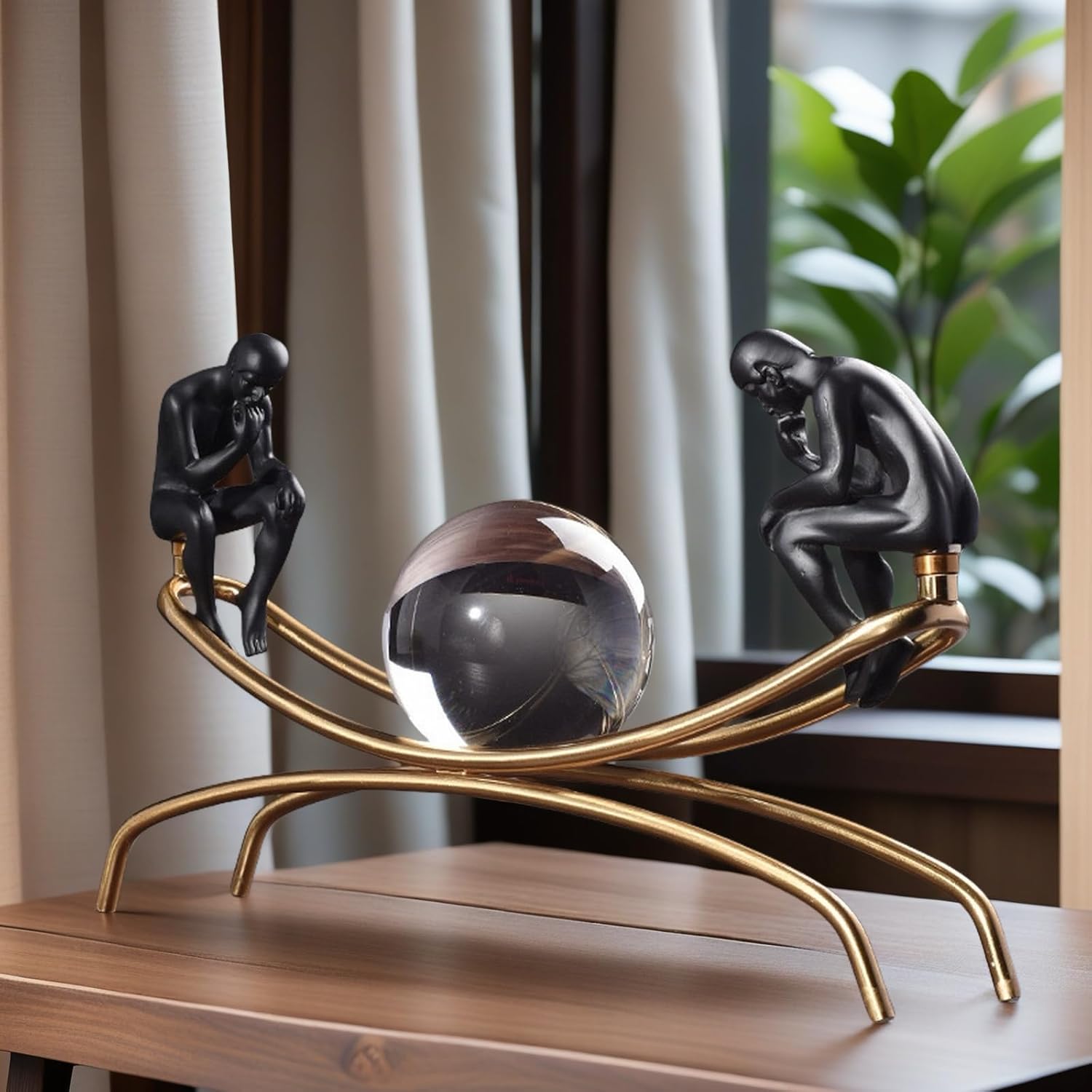 The Thinker Statue with Crystal Ball Decor Figurine