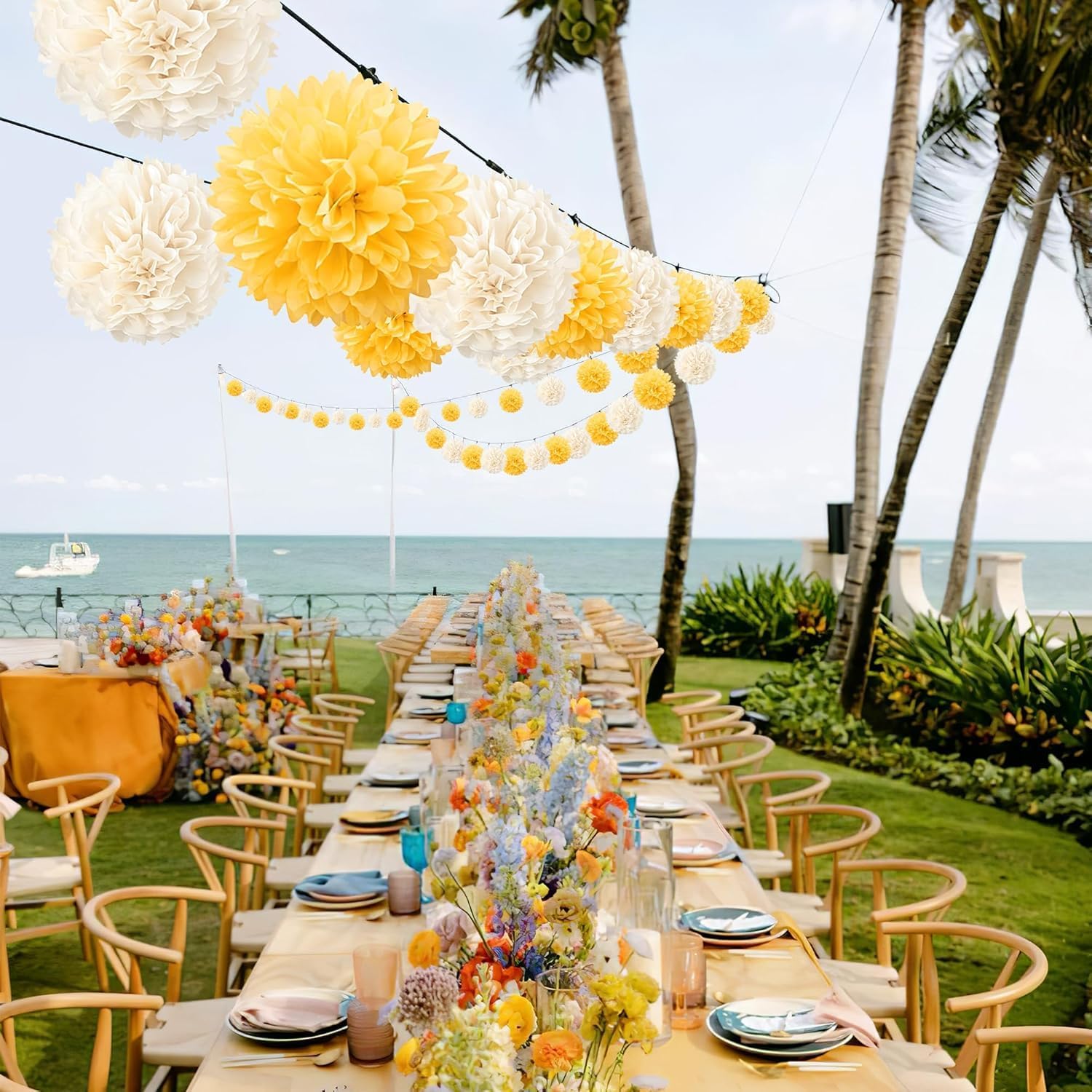20 Pcs Yellow and Champagne Tissue Paper Pom Poms for Celebrations
