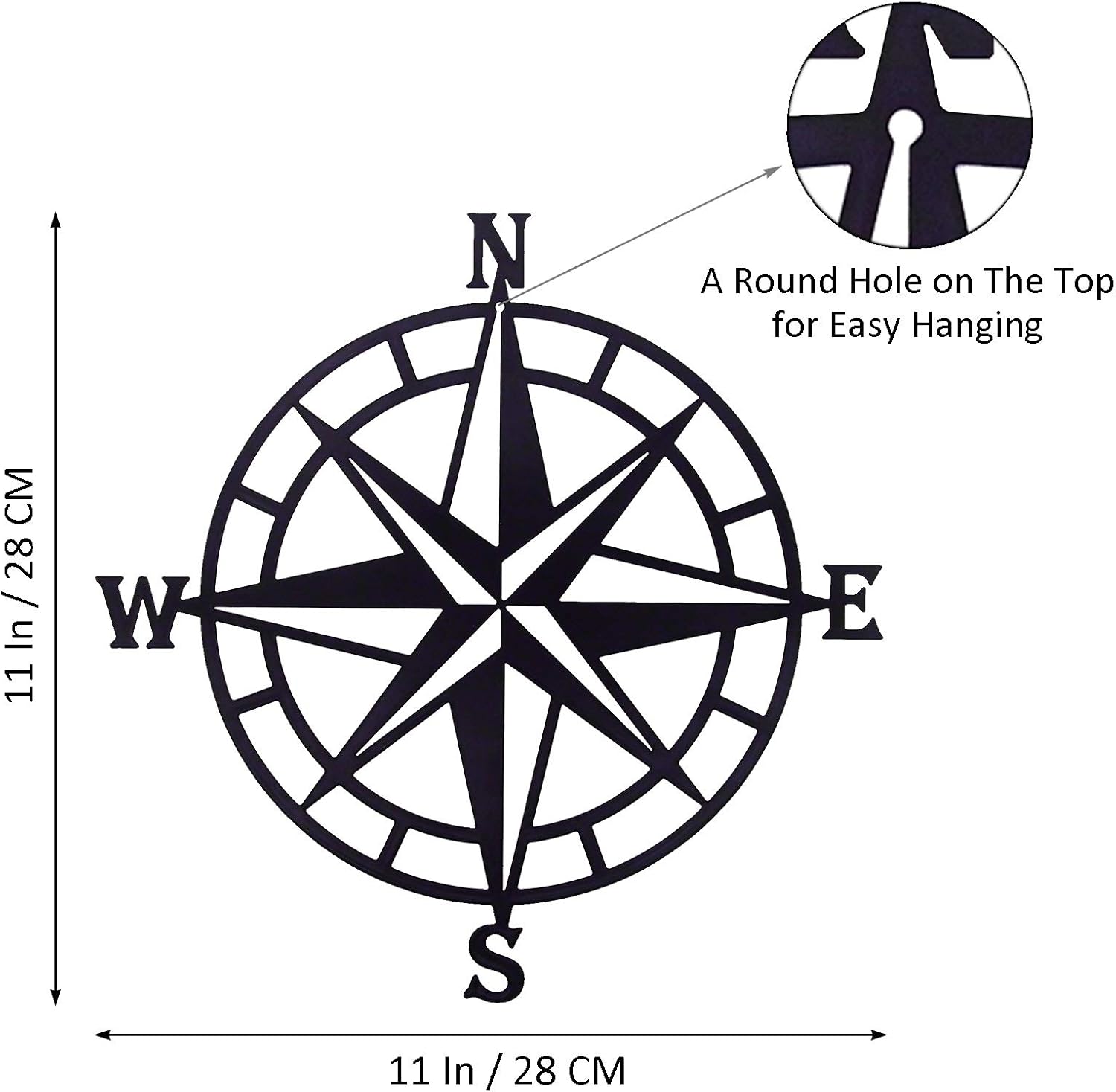 11 Inches Nautical Compass Wall Decor Black