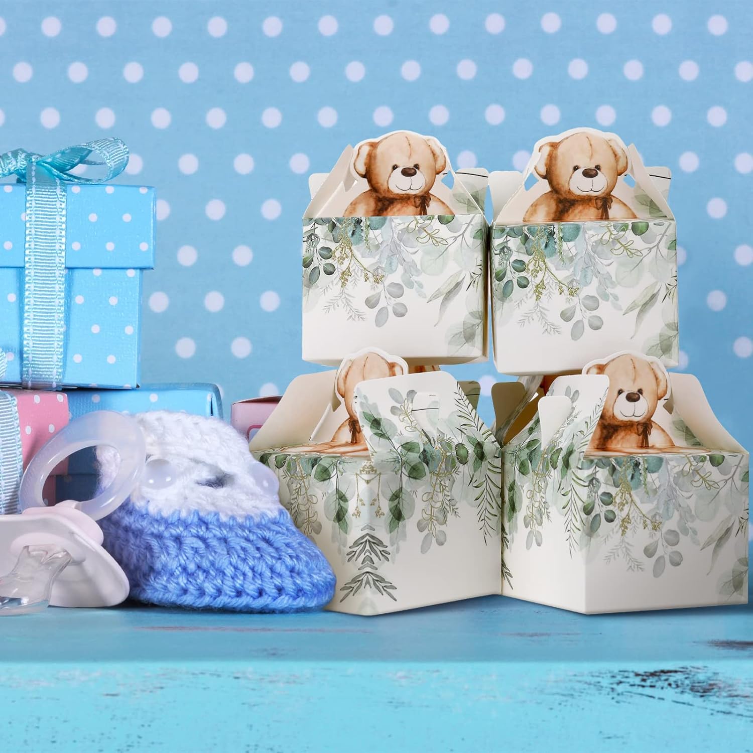 Spakon 50 Pack Bear Baby Shower Favor Boxes