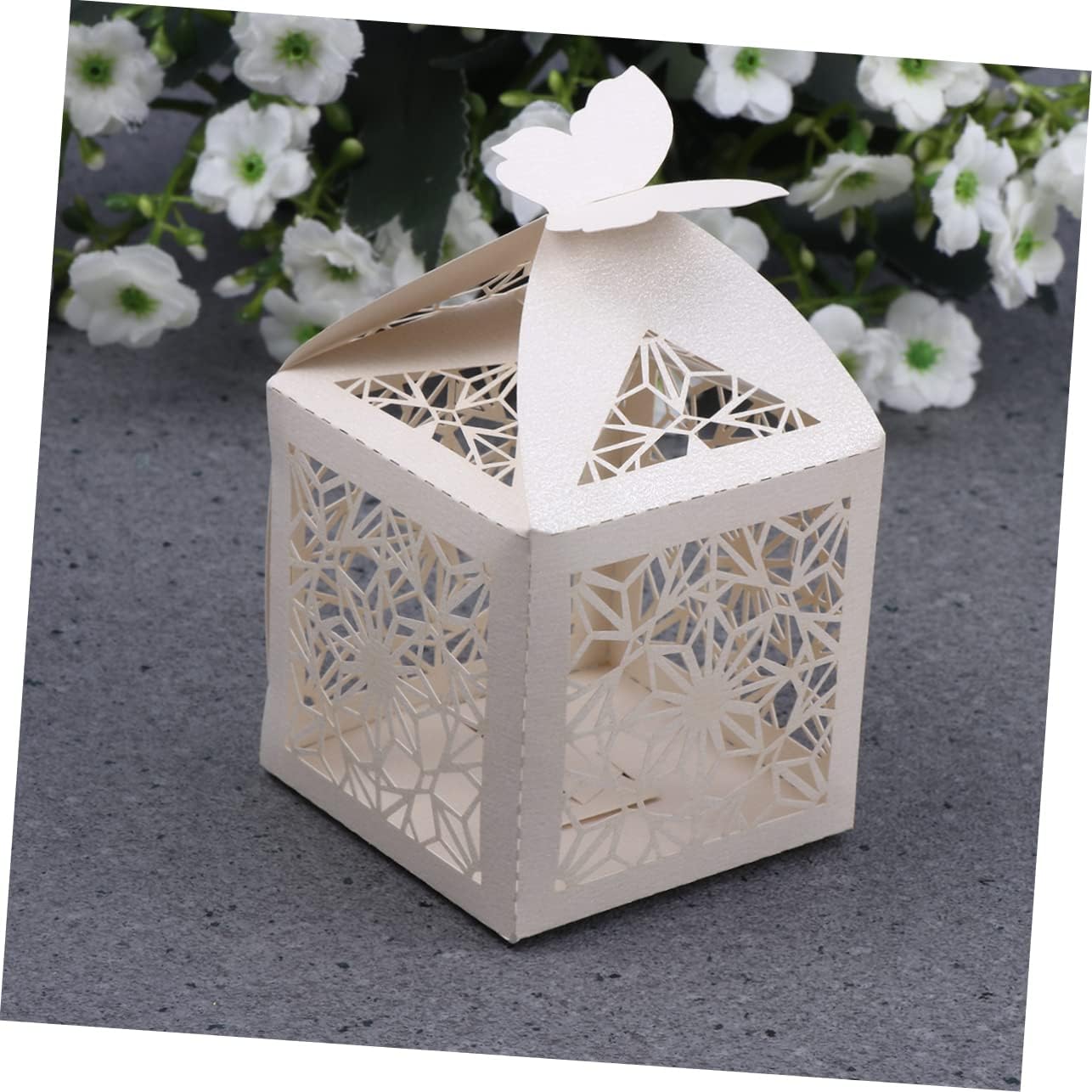 COOLHIYA 50pcs Hollow Craft Paper Wedding Favor Boxes Beige