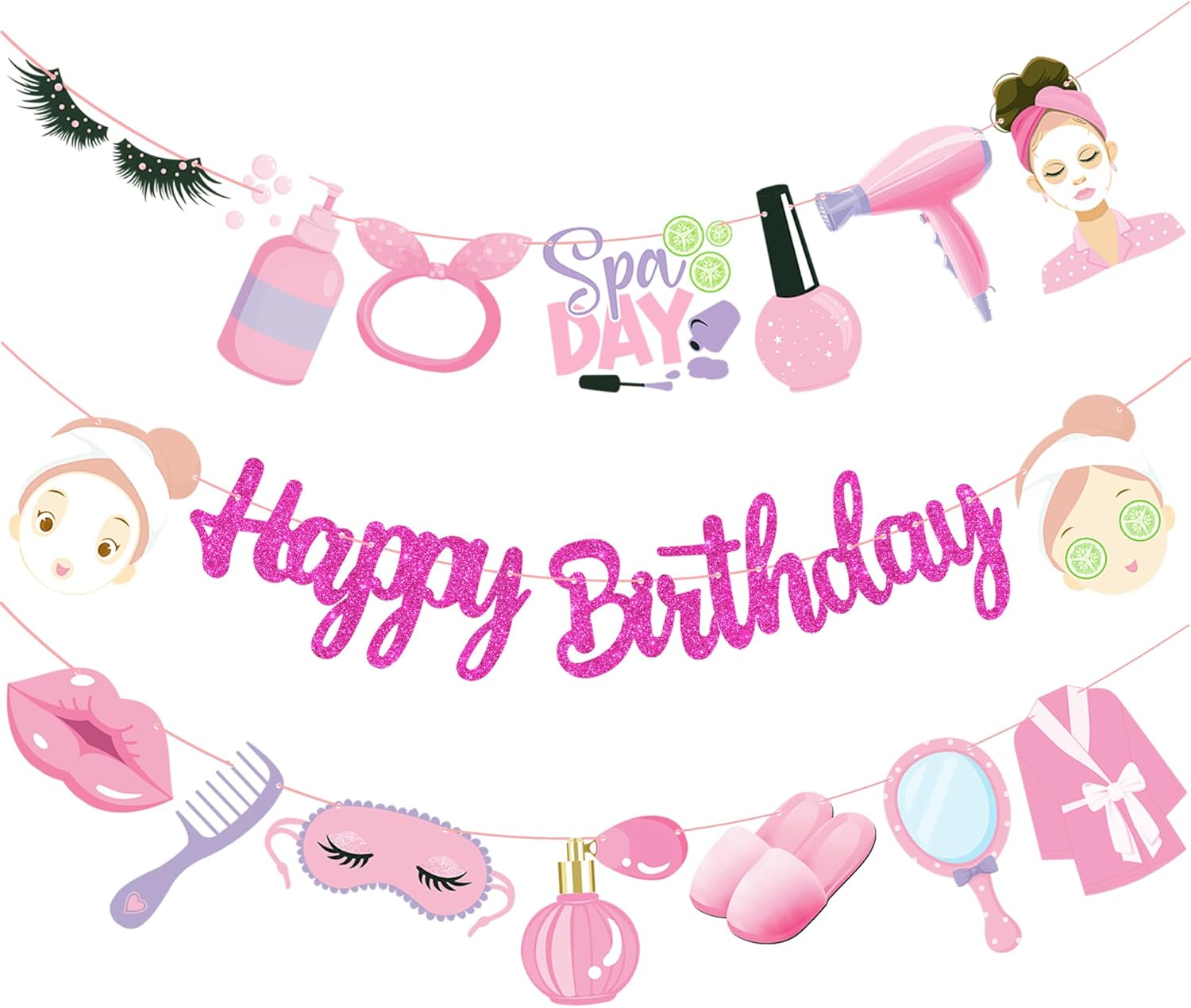 Spa Day Birthday Banners 3PCS Decorations