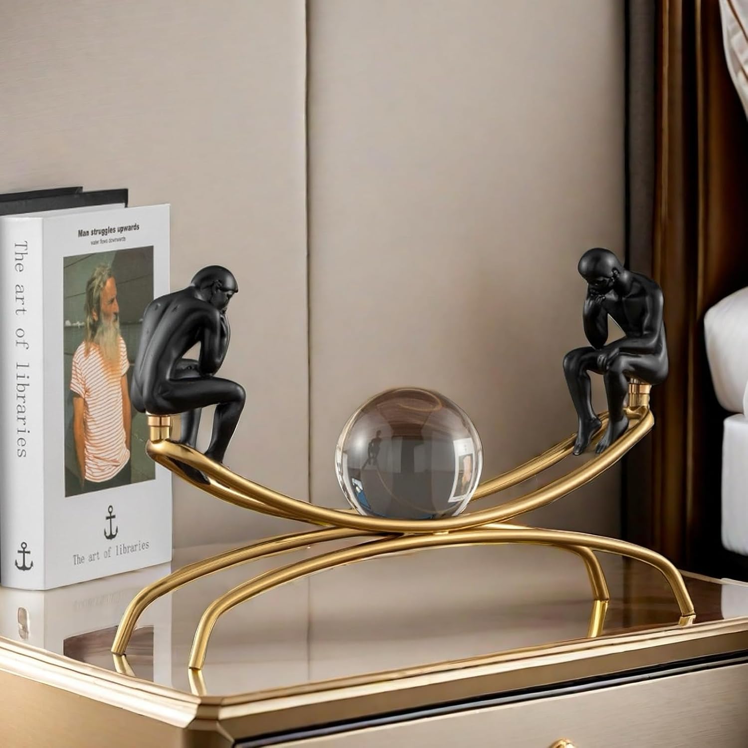 The Thinker Statue with Crystal Ball Decor Figurine