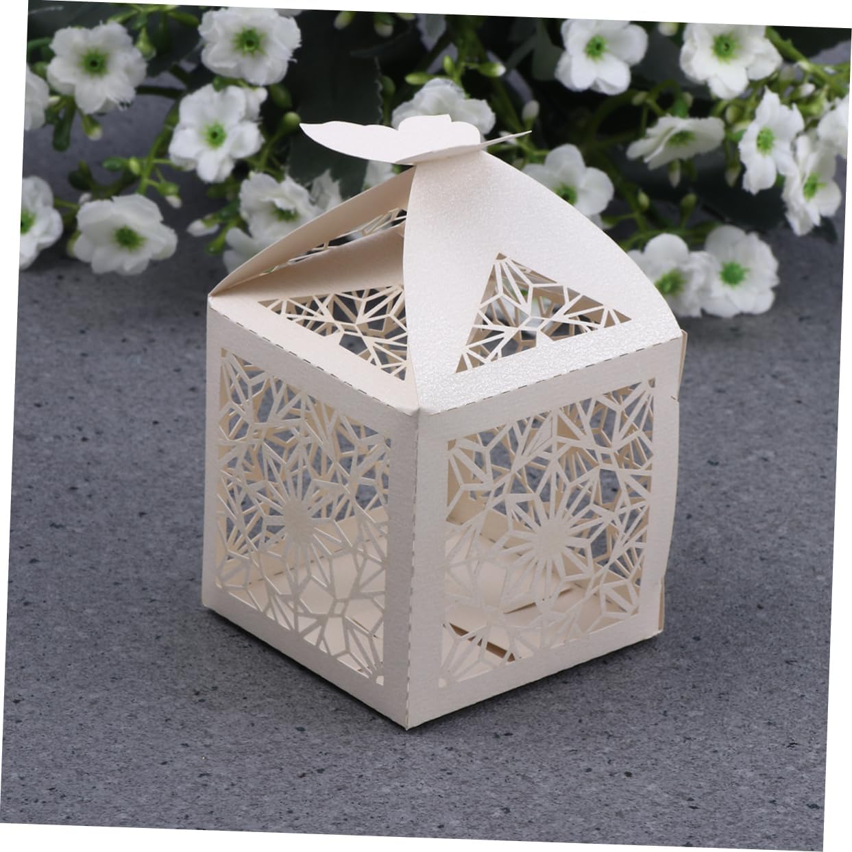 COOLHIYA 50pcs Hollow Craft Paper Wedding Favor Boxes Beige