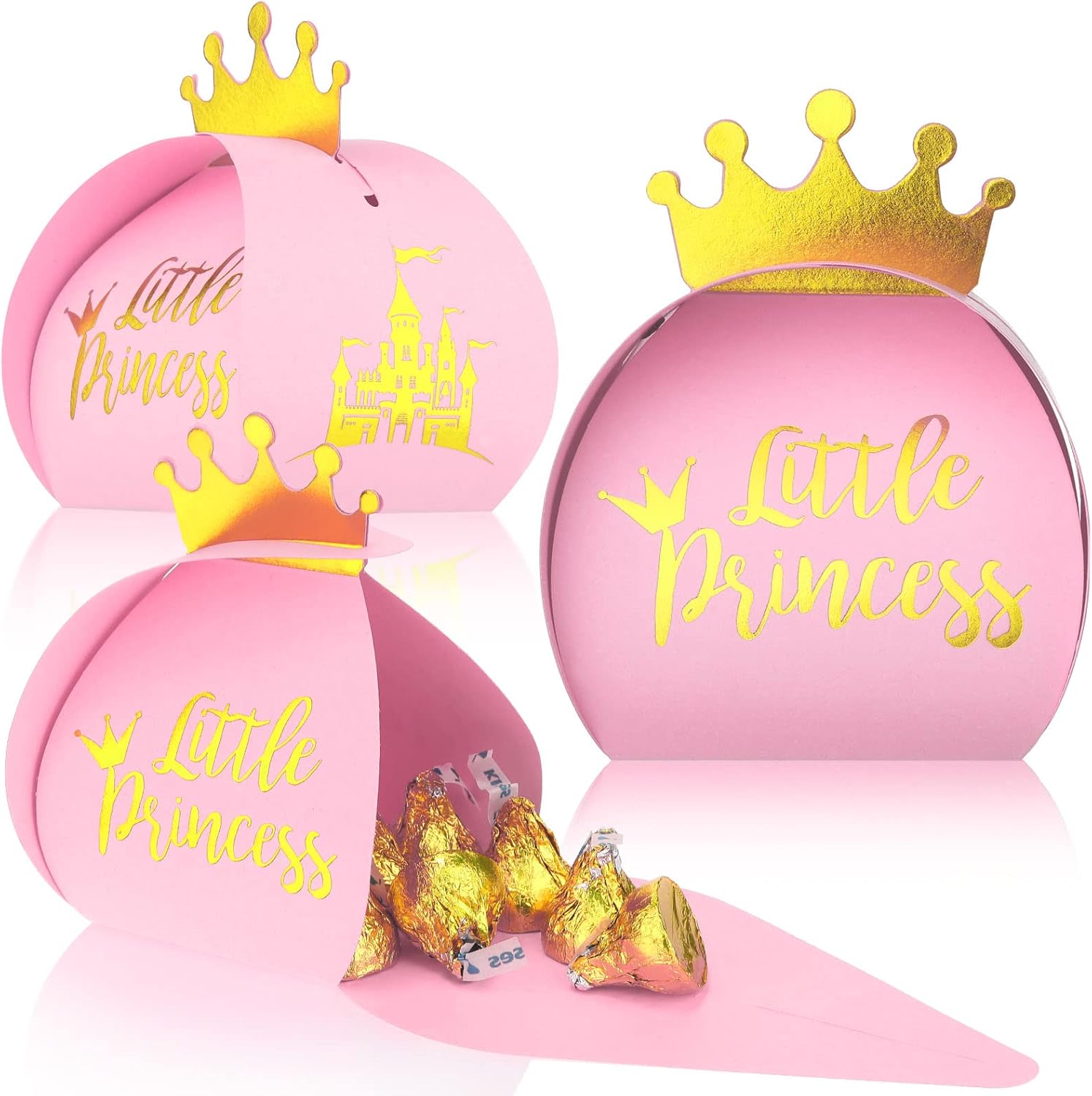 TaoBary 36 Pack Pink Princess Candy Boxes with Gold Crown
