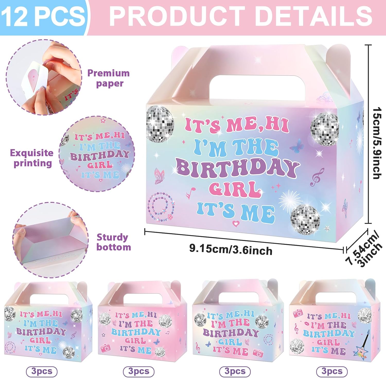 12 Pcs Im The Birthday Party Favor Boxes with Handle