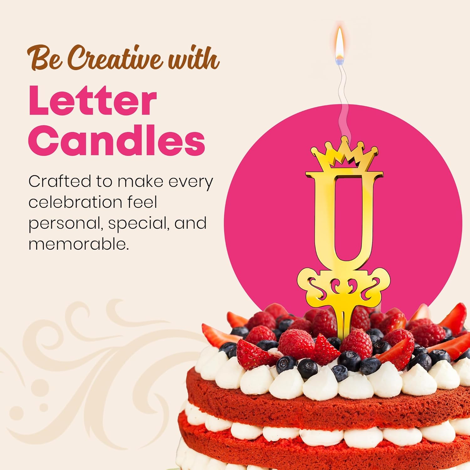 Gold Glitter Letter U Cake Topper for Birthdays