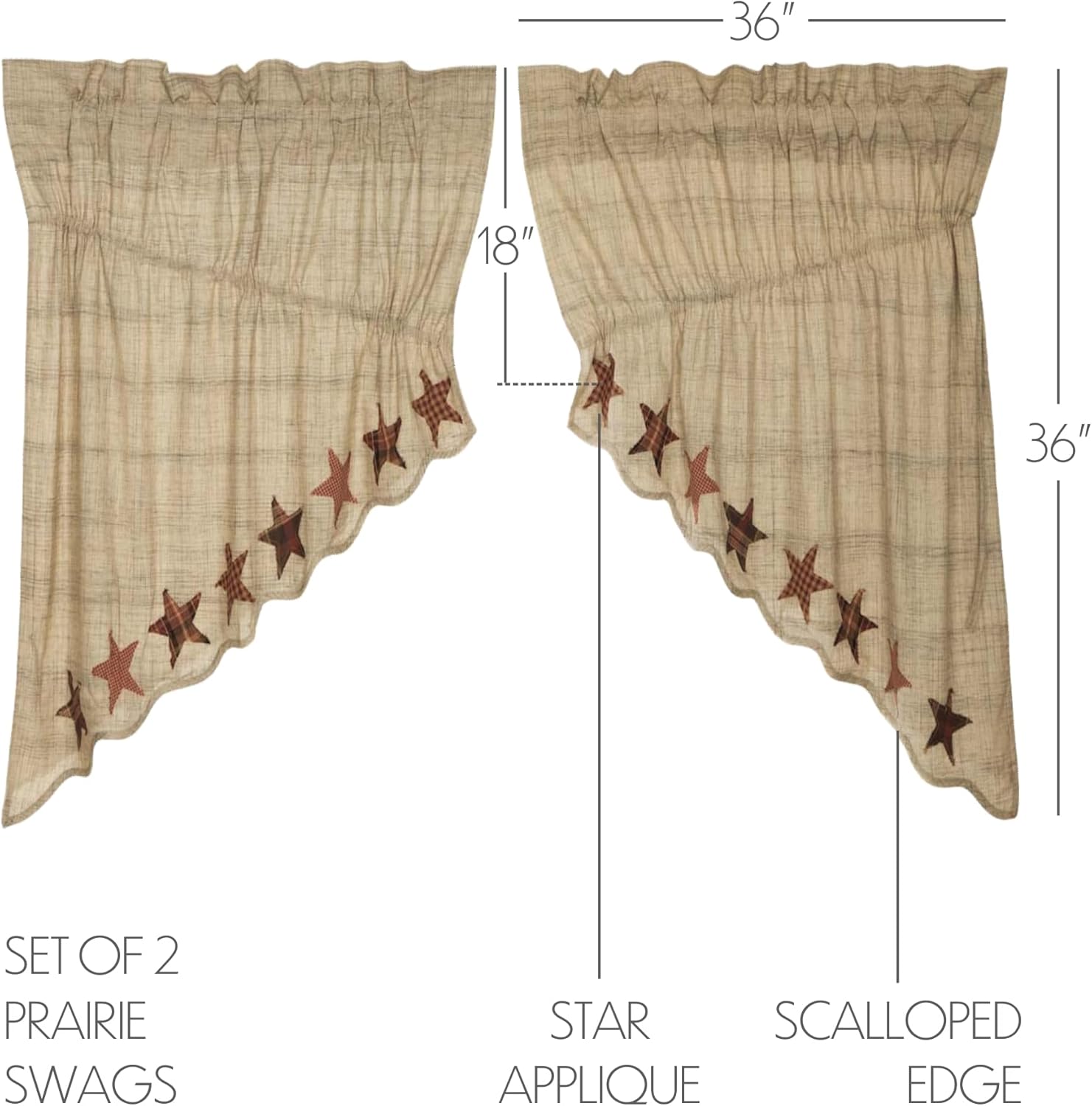 VHC Brands Abilene Country Tan Star Valance Set of 2