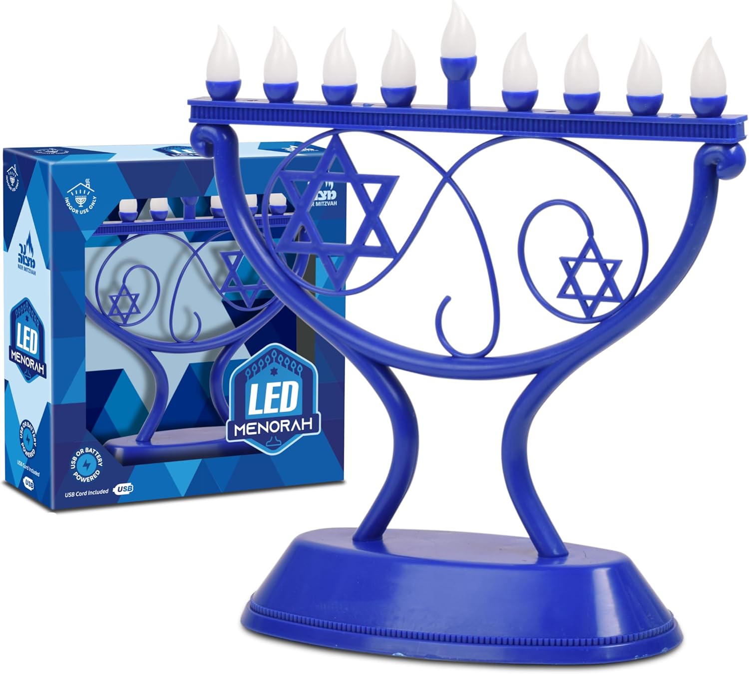 Ner Mitzvah LED Blue Hanukkah Menorah